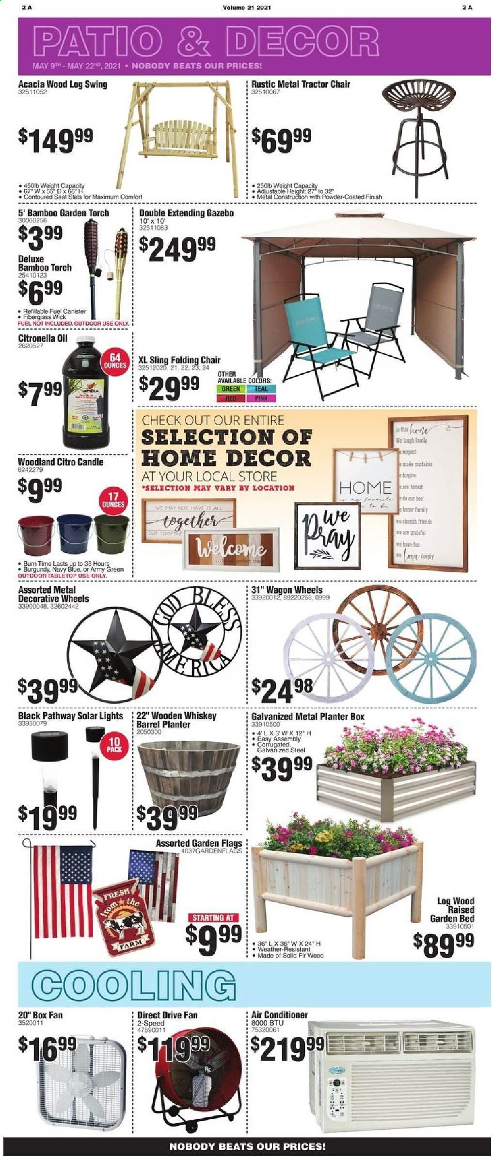 thumbnail - Rural King Flyer - 05/09/2021 - 05/22/2021 - Sales products - oil, whiskey, whisky, canister, candle, Beats, air conditioner, wall fan, chair, folding chair, garden bed, torch, wagon, tractor, gazebo, planter box. Page 2.