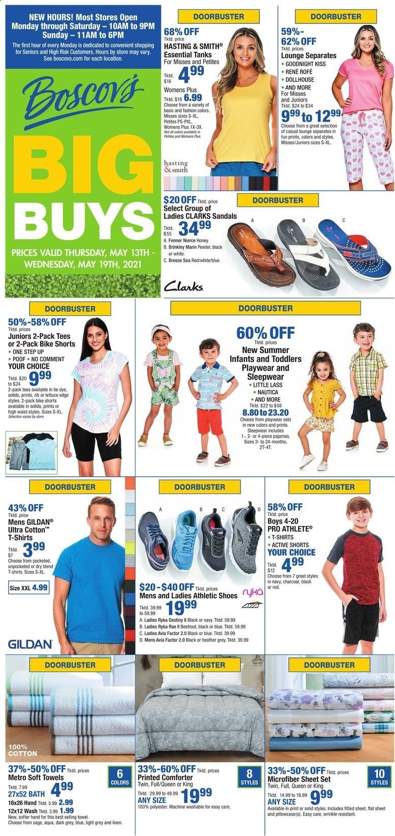 thumbnail - Boscov's Flyer - 05/13/2021 - 05/19/2021 - Sales products - sandals, shoes, athletic shoes, Ryka, comforter, pillowcase, towel, shorts, t-shirt, sleepwear, pajamas. Page 1.