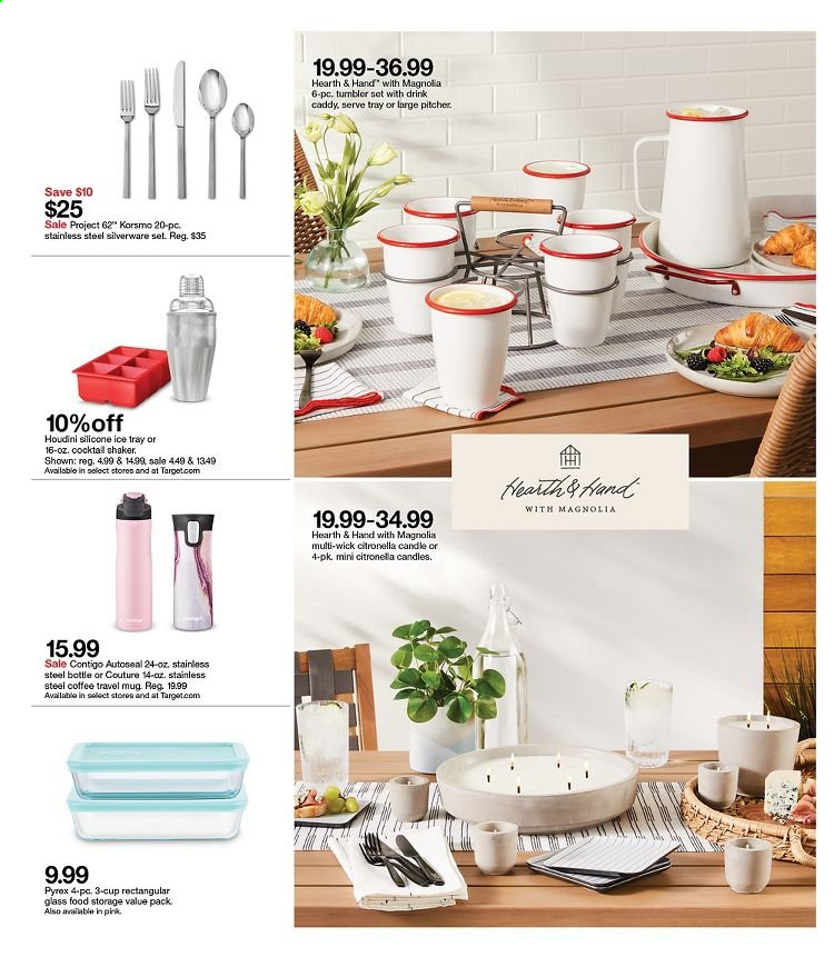 thumbnail - Target Flyer - 05/16/2021 - 05/22/2021 - Sales products - coffee, Target, mug, tray, tumbler, pitcher, shaker, steel bottle, cup, travel bottle, travel mug, ice tray, Pyrex, Contigo, candle. Page 6.