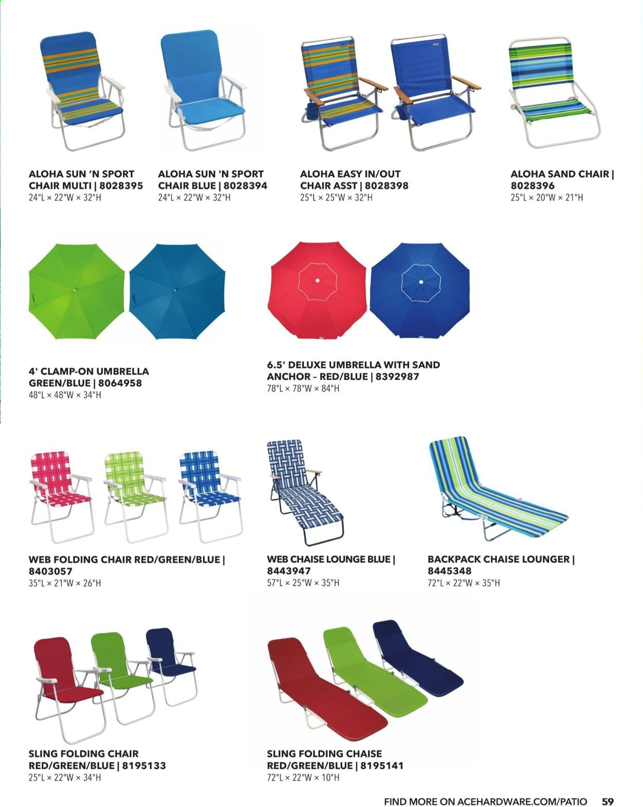 thumbnail - ACE Hardware Flyer - 05/03/2021 - 09/30/2021 - Sales products - folding chair, umbrella. Page 59.