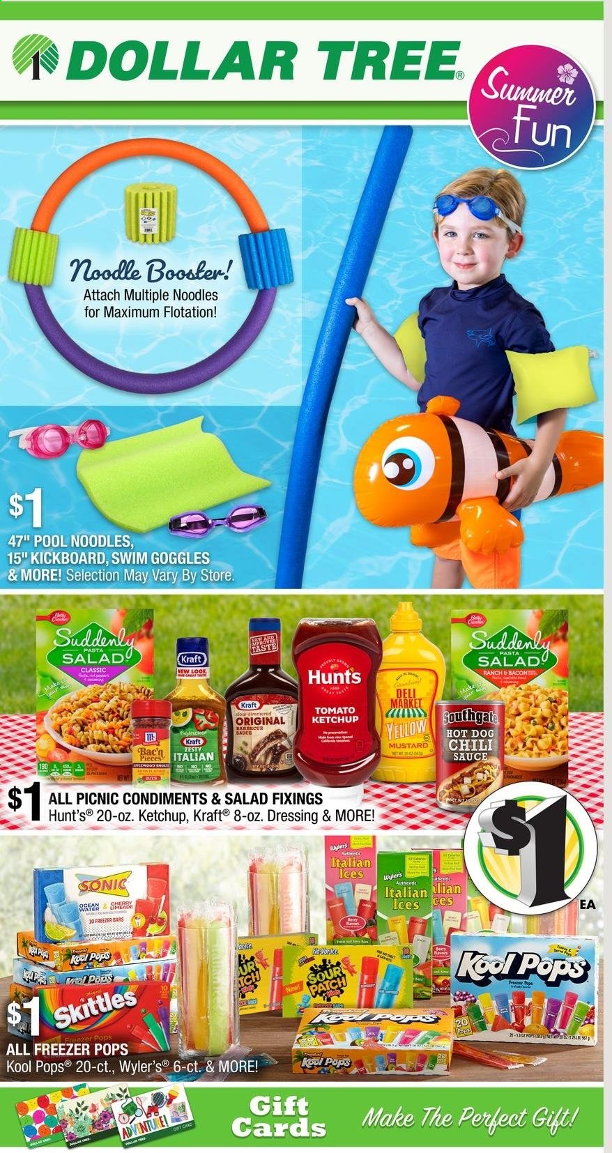 thumbnail - Dollar Tree Flyer - 05/16/2021 - 05/29/2021 - Sales products - cherries, hot dog, sauce, noodles, Kraft®, bacon, Skittles, BBQ sauce, mustard, ketchup, dressing. Page 1.