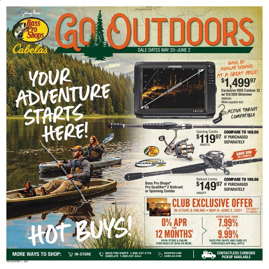 thumbnail - Bass Pro Shops Flyer - 05/20/2021 - 06/02/2021 - Sales products - baitcast combo, Bass Pro, Lowrance. Page 1.