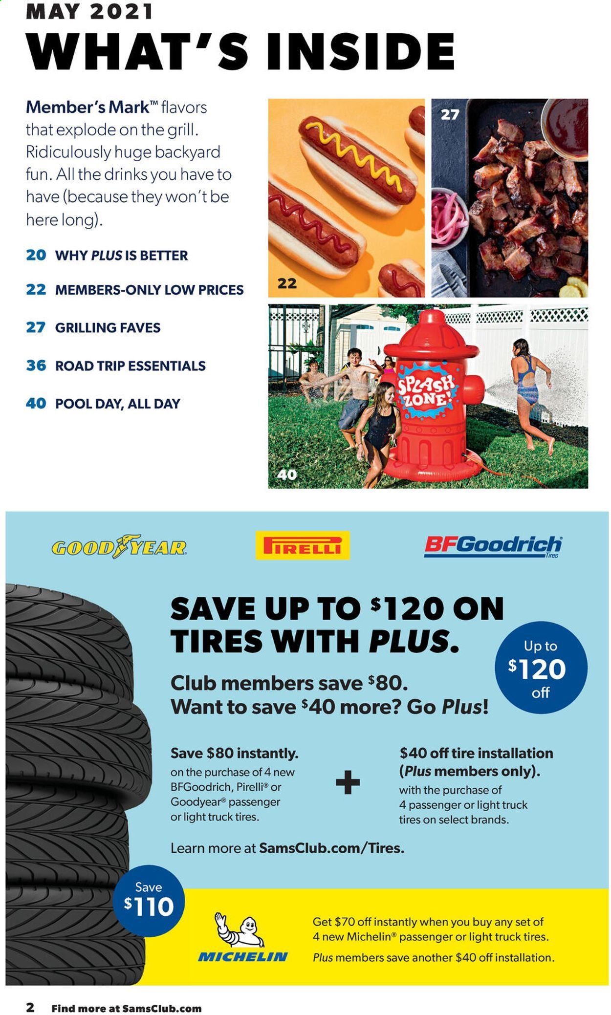 thumbnail - Sam's Club Flyer - 05/19/2021 - 06/13/2021 - Sales products - grill, pool, BF Goodrich, Michelin, Goodyear, tires. Page 2.