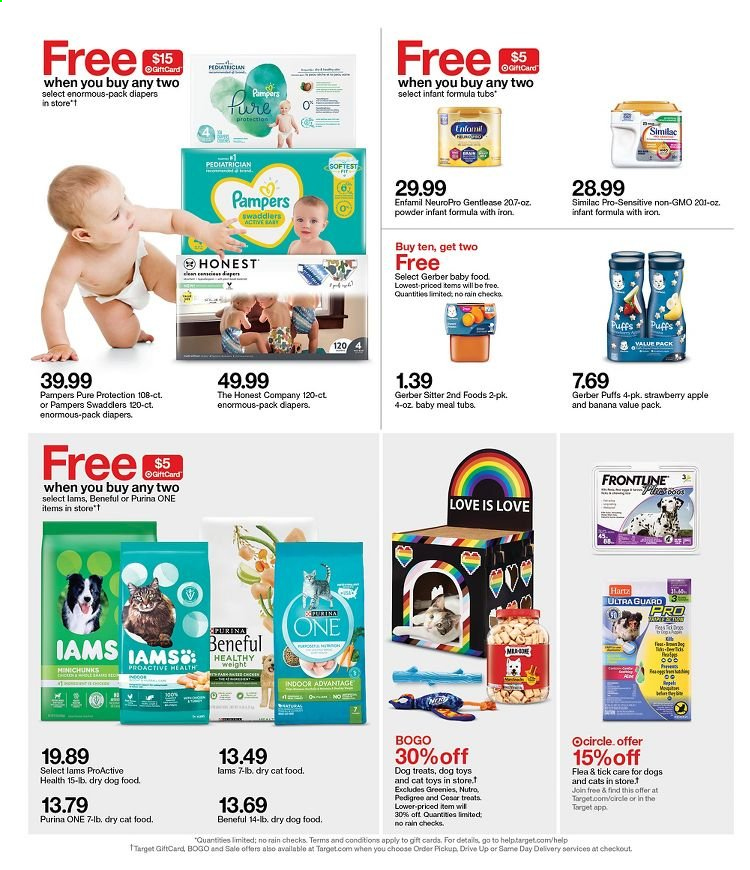 thumbnail - Target Flyer - 05/23/2021 - 05/29/2021 - Sales products - puffs, Gerber, Enfamil, Similac, Pampers, nappies, Target, cat toy, dog toy, Greenies, animal food, cat food, dog food, Purina, Pedigree, dry dog food, dry cat food, Iams, iron. Page 12.