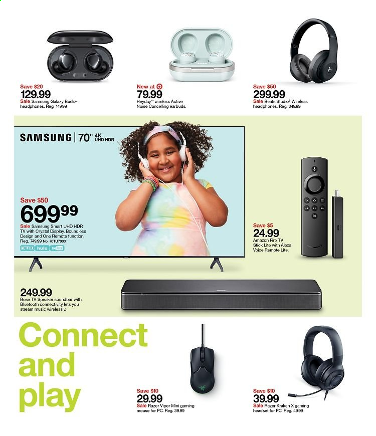 thumbnail - Target Flyer - 05/23/2021 - 05/29/2021 - Sales products - gaming mouse, Razer, gaming headset, Amazon Fire, Samsung Galaxy, mouse, Samsung, BOSE, speaker, Beats, sound bar, headset, wireless headphones, headphones, earbuds, Fire TV Stick. Page 26.