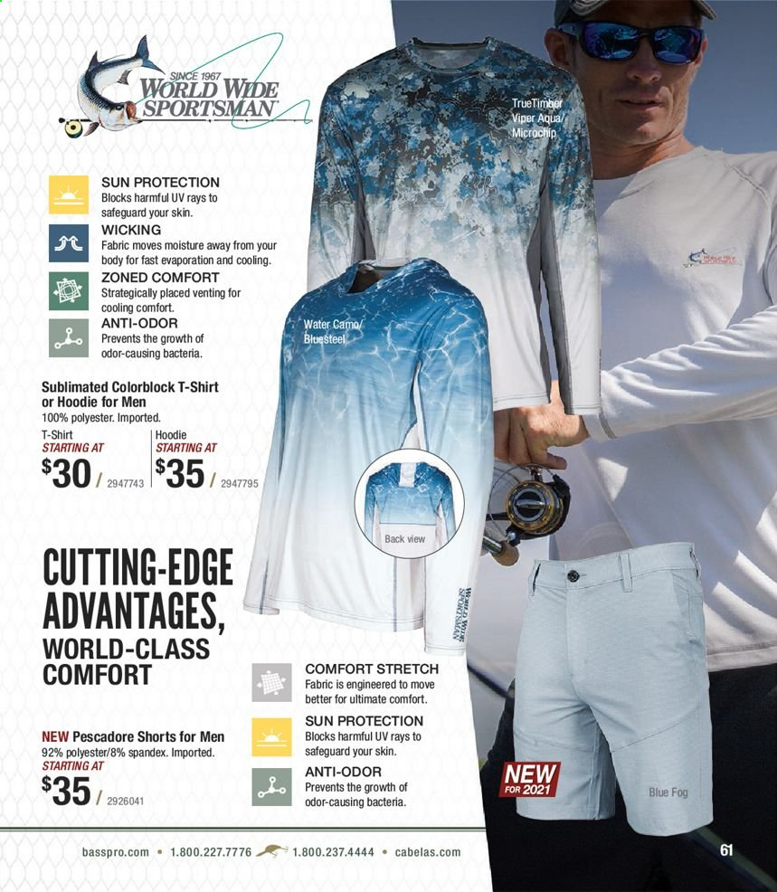 thumbnail - Cabela's Flyer - Sales products - shorts, t-shirt, hoodie. Page 61.