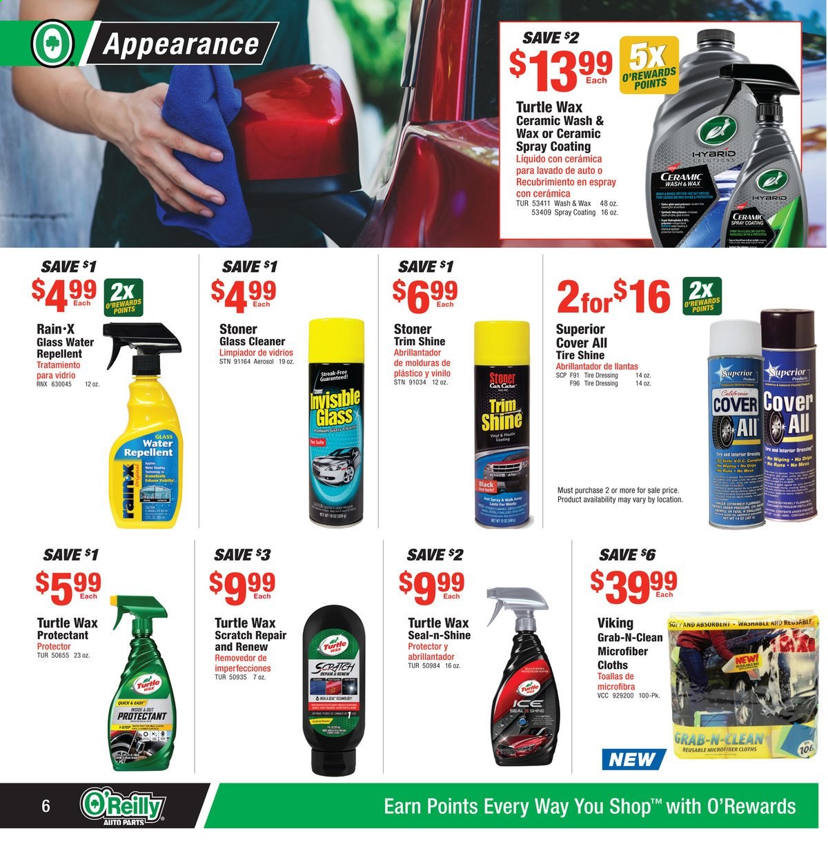 thumbnail - O'Reilly Auto Parts Flyer - 05/26/2021 - 06/29/2021 - Sales products - microfiber towel, cleaner, tyre shine, Stoner. Page 6.