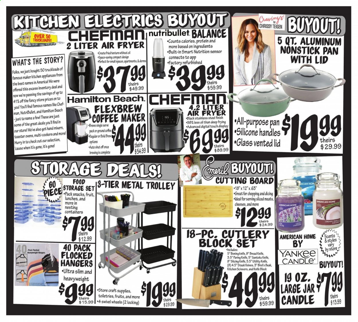 thumbnail - Ollie's Bargain Outlet Flyer - 05/27/2021 - 06/02/2021 - Sales products - ground coffee, cutting board, knife block, steak knife, storage container set, scissors, craft supplies, candle, Yankee Candle, coffee machine, Chefman, air fryer, NutriBullet, toaster, trolley. Page 3.