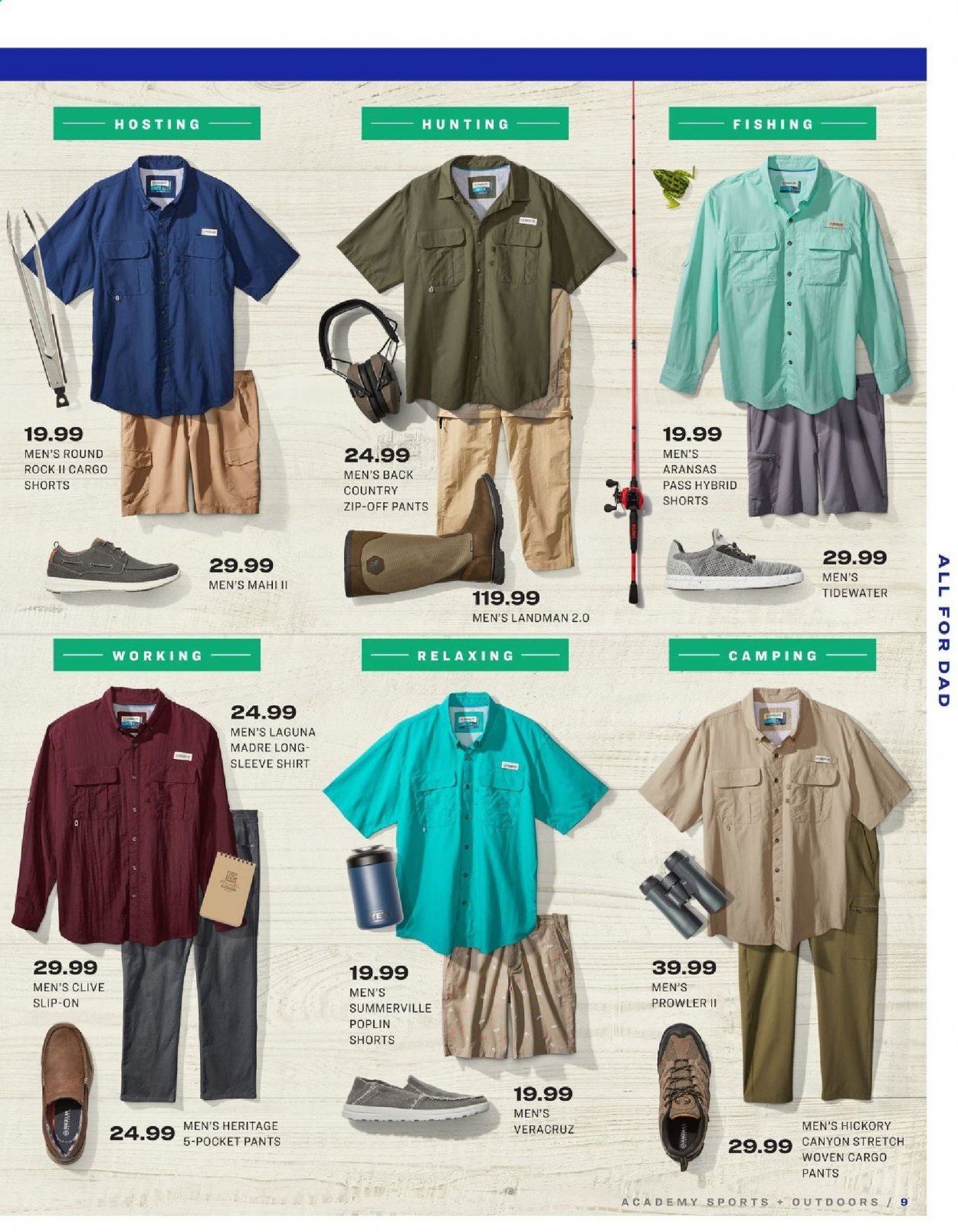 thumbnail - Academy Sports + Outdoors Flyer - 05/31/2021 - 06/20/2021 - Sales products - slip-on shoes, men's slip-on shoes, cargo pants, shorts, pants, shirt. Page 9.