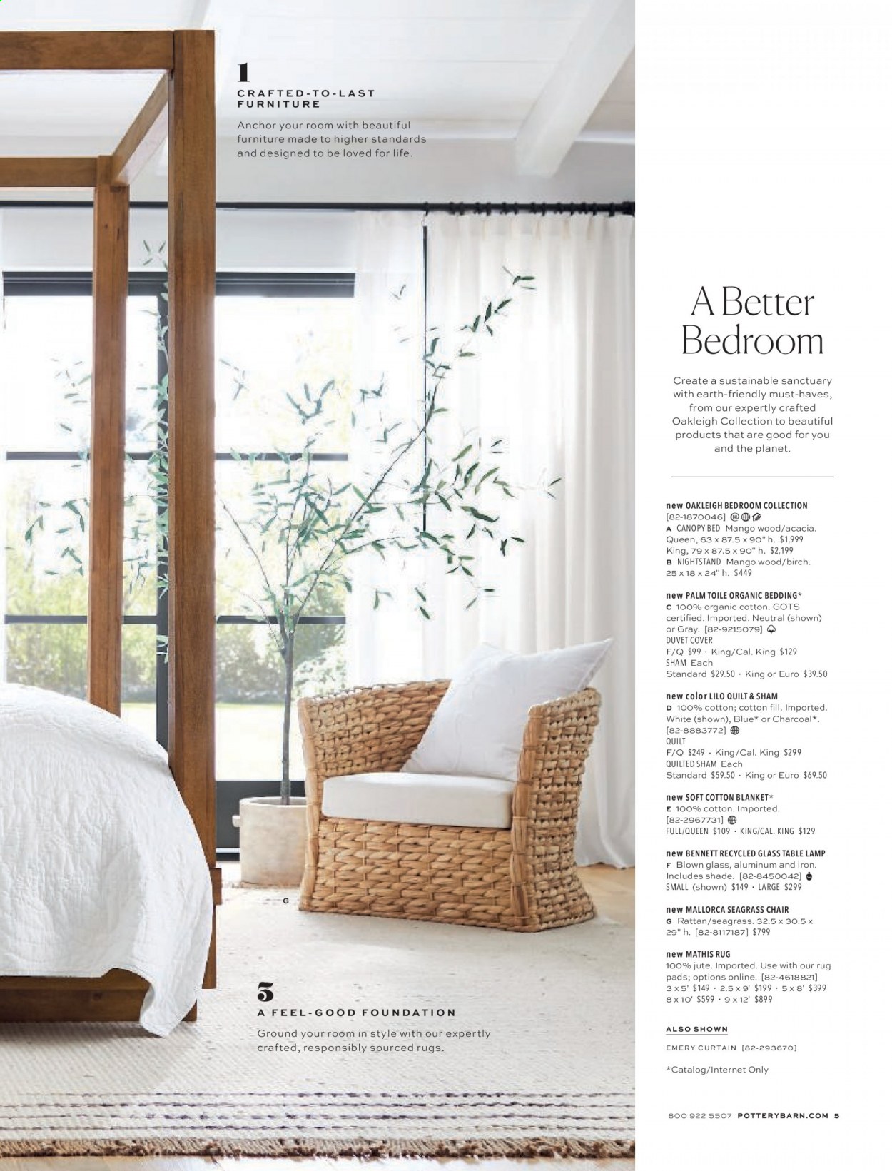 thumbnail - Pottery Barn Flyer - Sales products - chair, bed, nightstand, bedding, blanket, duvet, quilt & sham, quilt, curtain, lamp, table lamp, rug. Page 5.