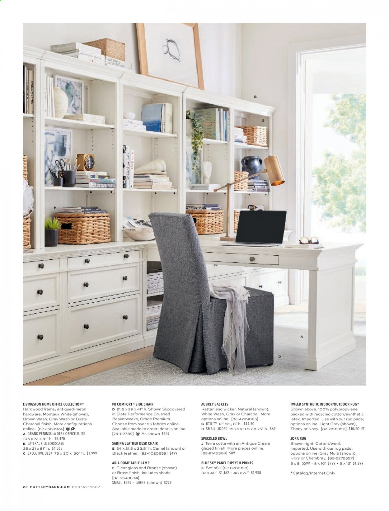 thumbnail - Pottery Barn Flyer - Sales products - side chair, chair, bookcase, bowl, lamp, table lamp, rug. Page 22.