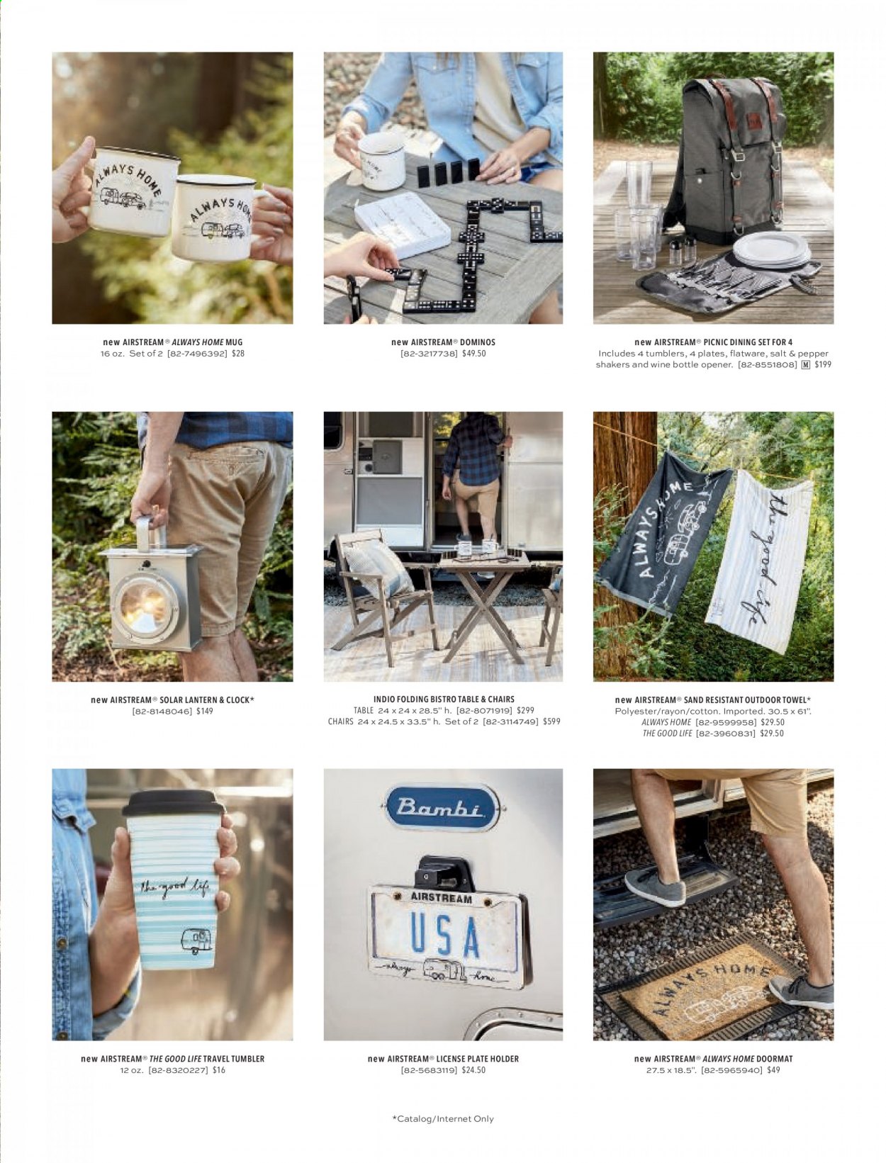 thumbnail - Pottery Barn Flyer - Sales products - dining set, table, chair, lantern, flatware, mug, tumbler, plate, bottle opener, towel, door mat. Page 57.