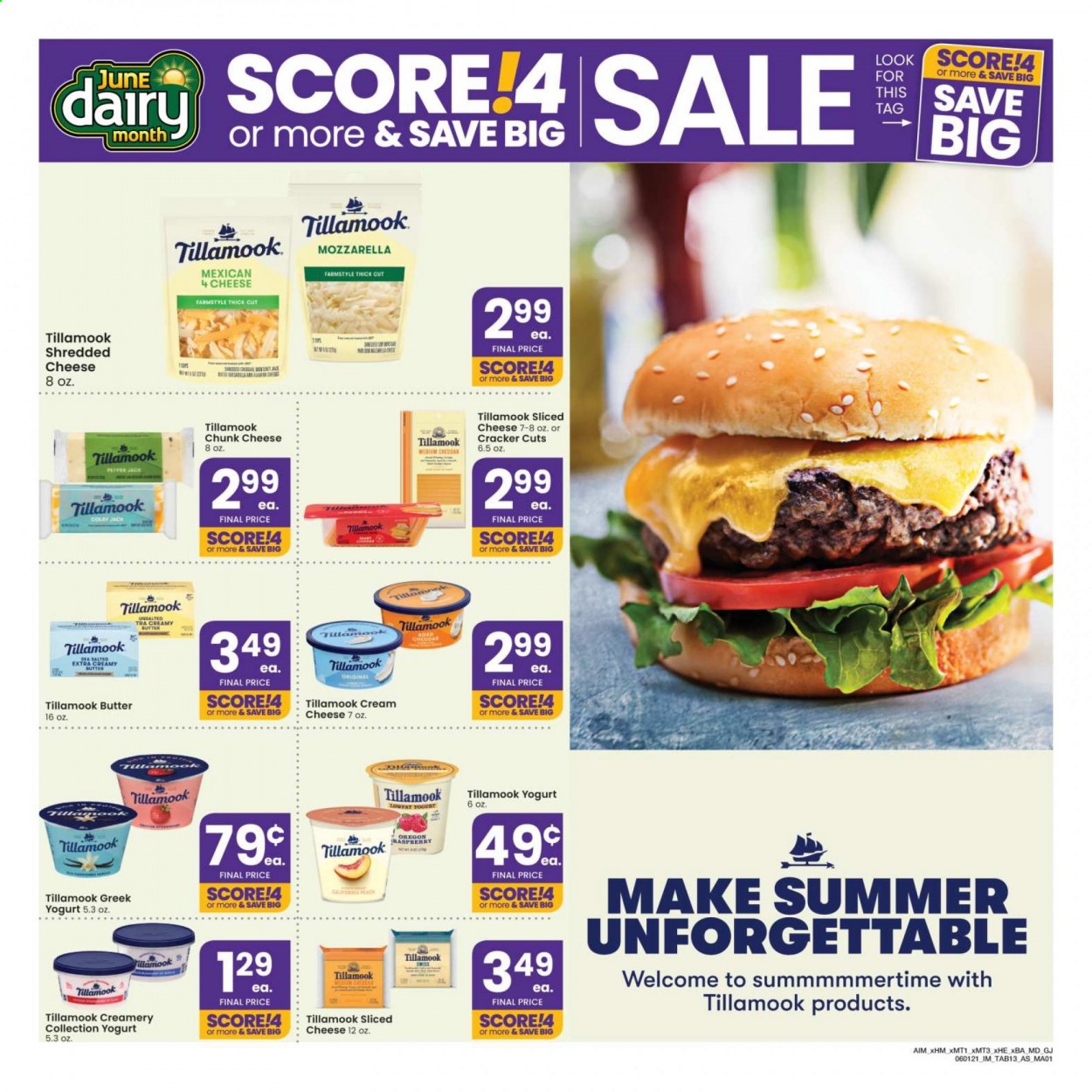 thumbnail - Albertsons Flyer - 06/01/2021 - 06/28/2021 - Sales products - cream cheese, mozzarella, shredded cheese, sliced cheese, chunk cheese, yoghurt, butter, crackers. Page 13.