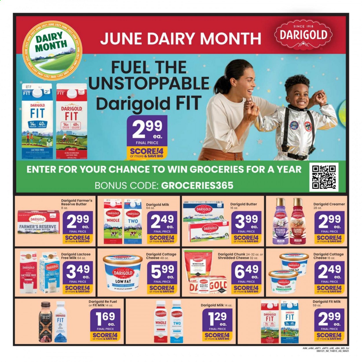 thumbnail - Albertsons Flyer - 06/01/2021 - 06/28/2021 - Sales products - cottage cheese, shredded cheese, milk, lactose free milk, butter, creamer, Sharp. Page 15.