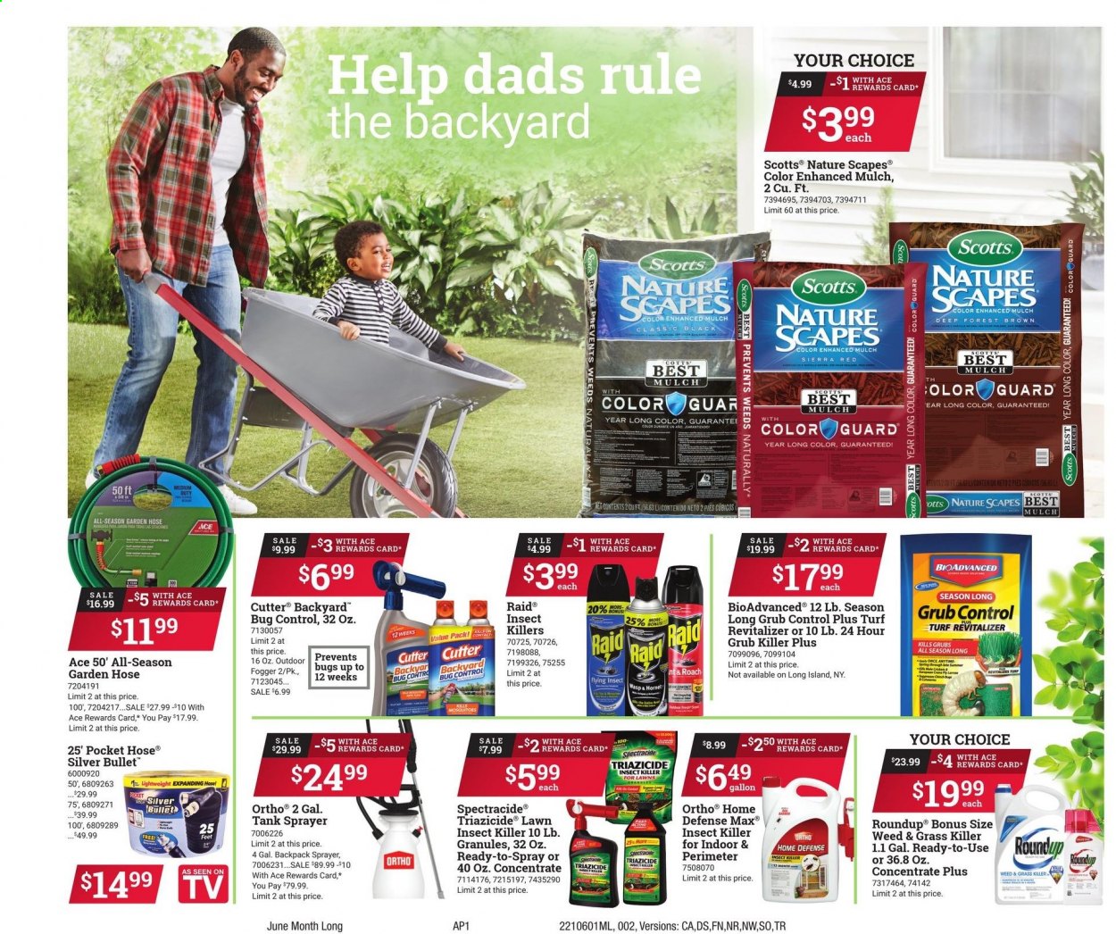 thumbnail - ACE Hardware Flyer - 06/01/2021 - 06/29/2021 - Sales products - insect killer, Raid, gallon, cutter, tank, backpack, fogger, sprayer, garden hose, Roundup, garden mulch. Page 2.