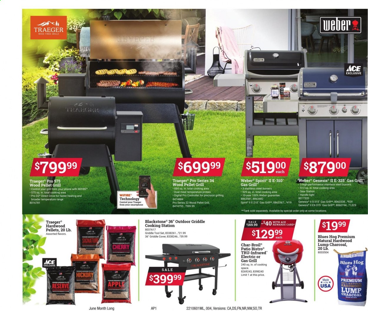 thumbnail - ACE Hardware Flyer - 06/01/2021 - 06/29/2021 - Sales products - tank, pellet gun, charcoal, tool set, gas grill, grill, Weber, pellet grill. Page 4.
