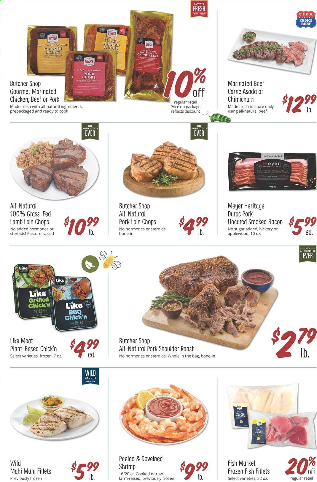 thumbnail - Sprouts Flyer - 06/02/2021 - 06/08/2021 - Sales products - fish fillets, mahi mahi, tilapia, tuna, shrimps, bacon, chicken breasts, marinated chicken, steak, marinated beef, pork chops, pork loin, pork meat, pork roast, pork shoulder, lamb loin, lamb meat. Page 4.