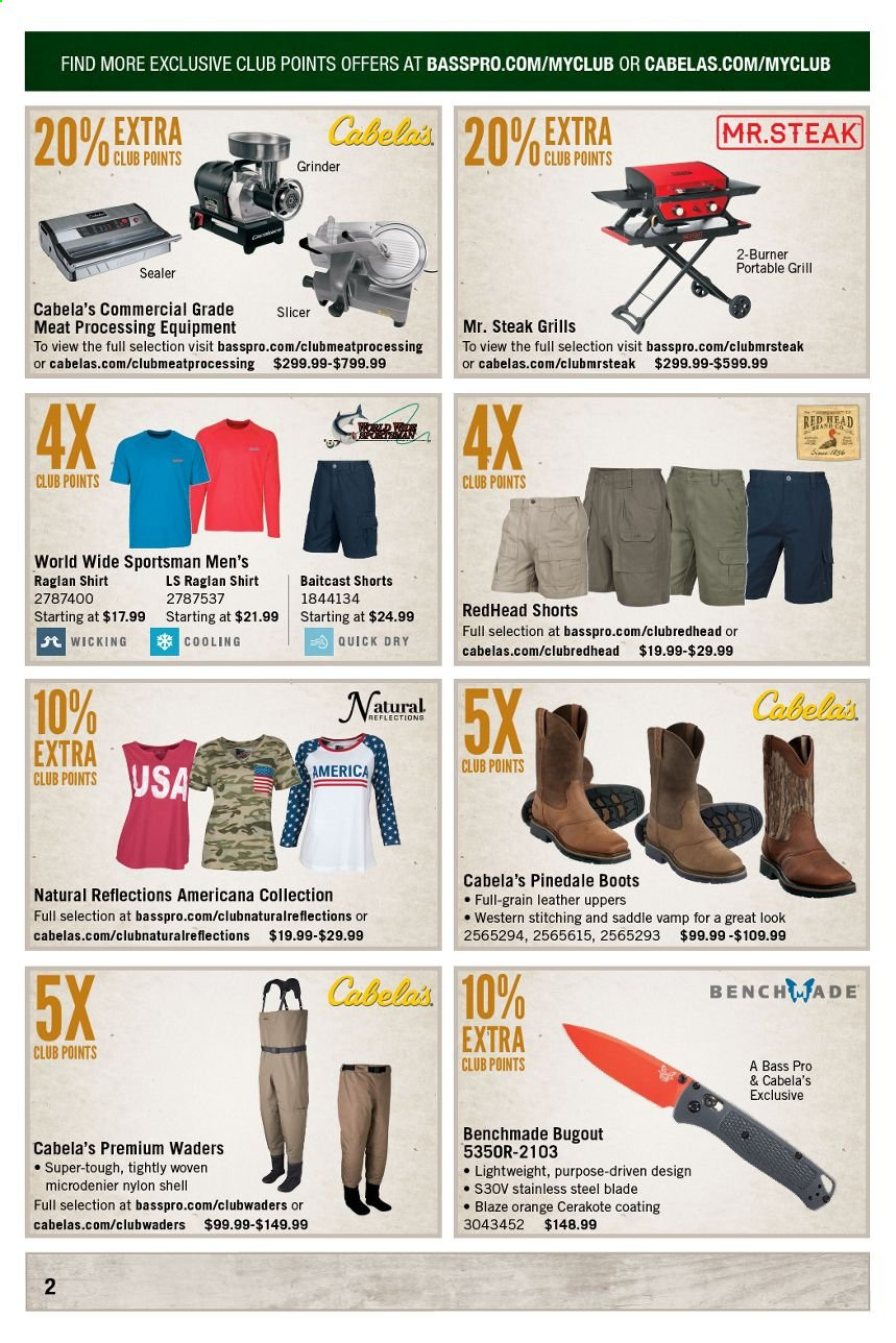 thumbnail - Cabela's Flyer - 06/01/2021 - 06/30/2021 - Sales products - boots, shorts, shirt, Bass Pro. Page 2.