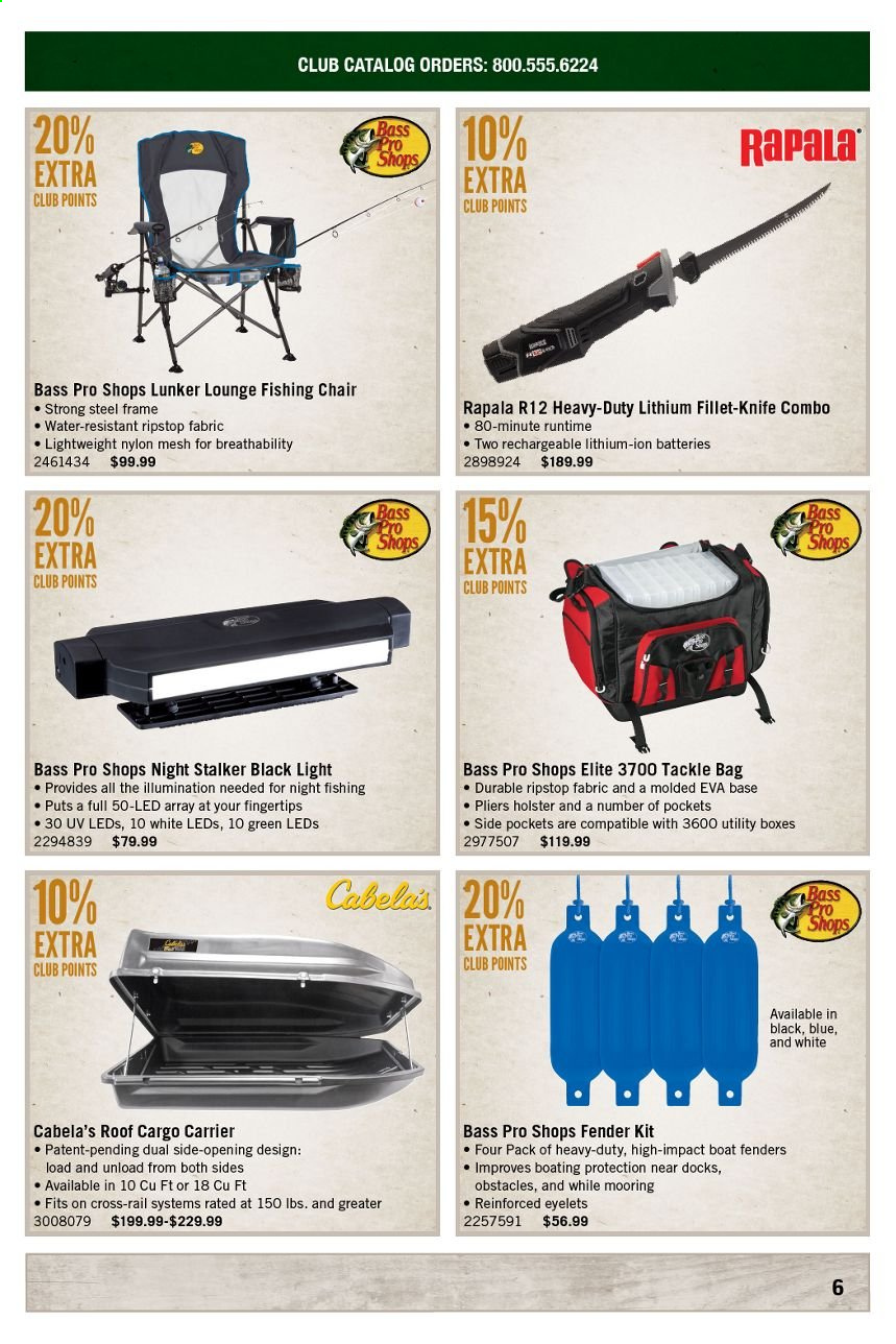 thumbnail - Cabela's Flyer - 06/01/2021 - 06/30/2021 - Sales products - bag, Bass Pro, holster, tackle bag, boat, pliers. Page 6.