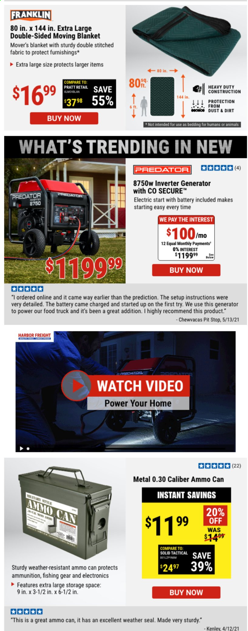 thumbnail - Harbor Freight Flyer - Sales products - ammo can, blanket, generator, inverter generator, moving blanket. Page 2.