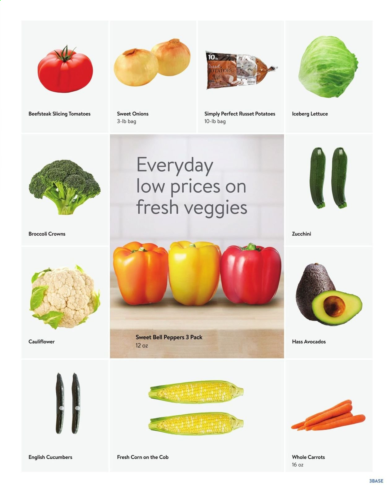 thumbnail - Walmart Flyer - 06/02/2021 - 06/29/2021 - Sales products - bell peppers, carrots, cauliflower, corn, cucumber, russet potatoes, tomatoes, zucchini, potatoes, lettuce, peppers, avocado. Page 3.