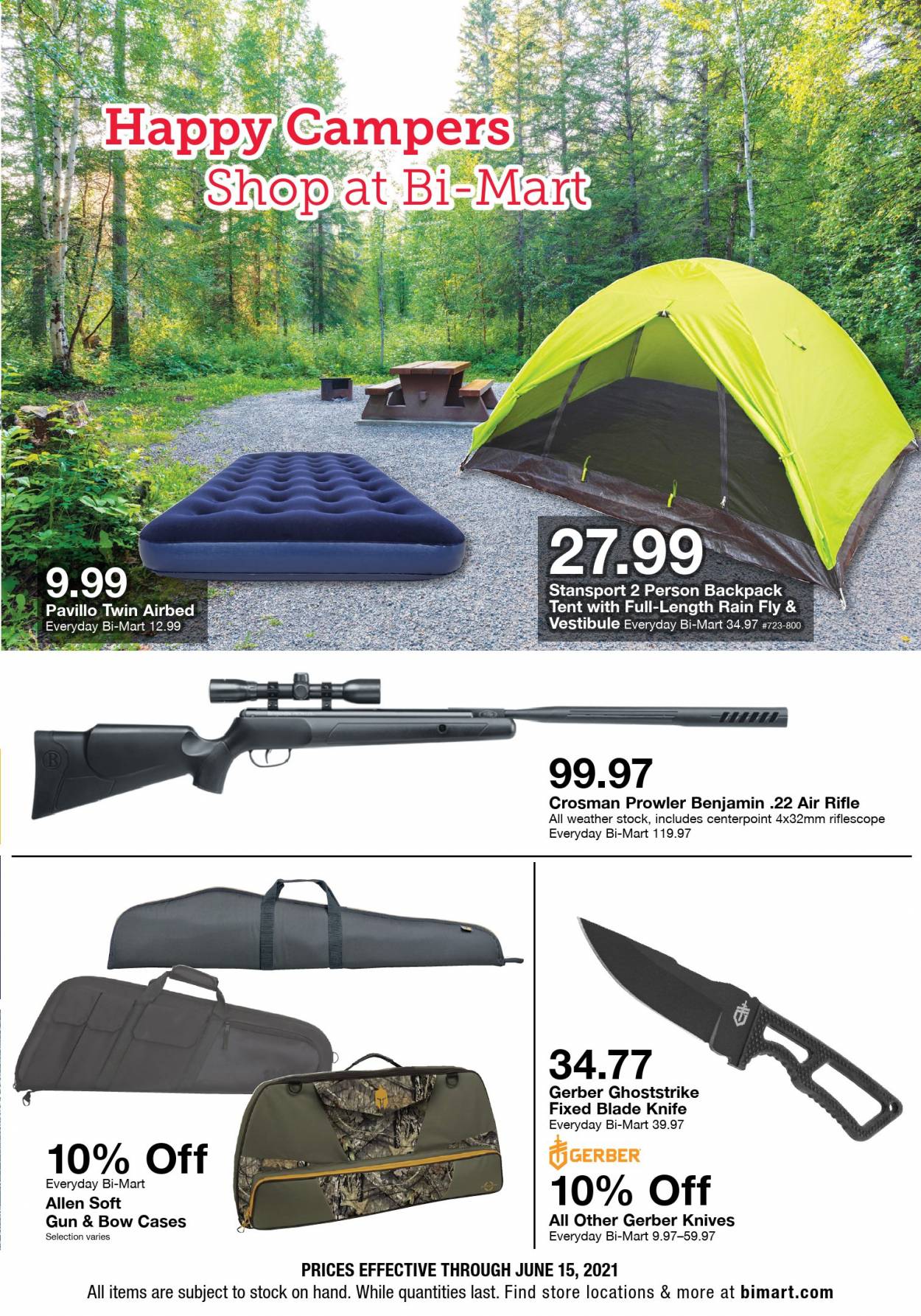 thumbnail - Bi-Mart Flyer - 06/02/2021 - 06/15/2021 - Sales products - airbed, Gerber, knife, rifle. Page 7.