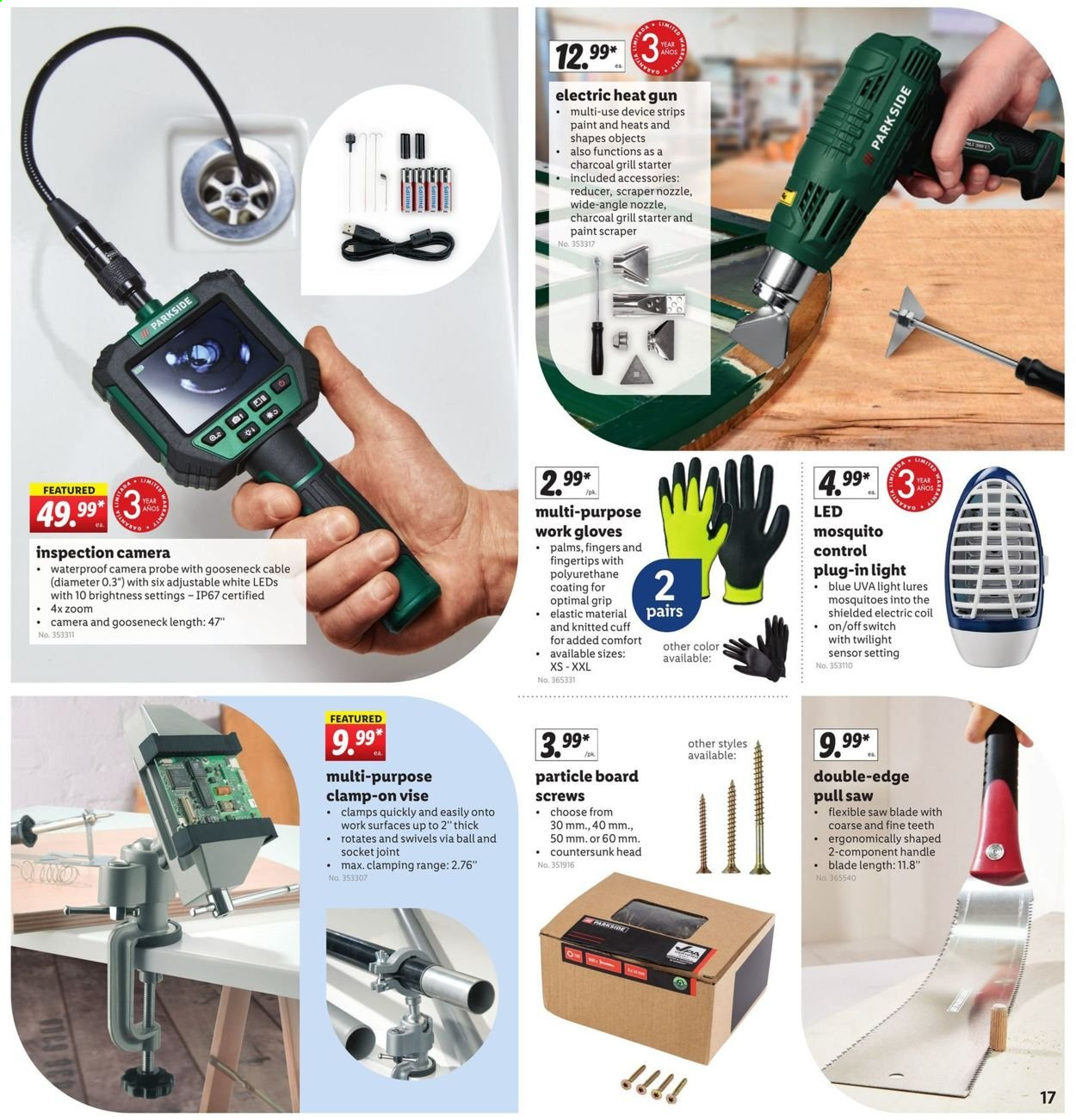 thumbnail - Lidl Flyer - 06/09/2021 - 06/15/2021 - Sales products - strips, Zoom Camera, gloves, gun, Parkside, paint, switch, socket, saw, work gloves, grill, starter. Page 17.