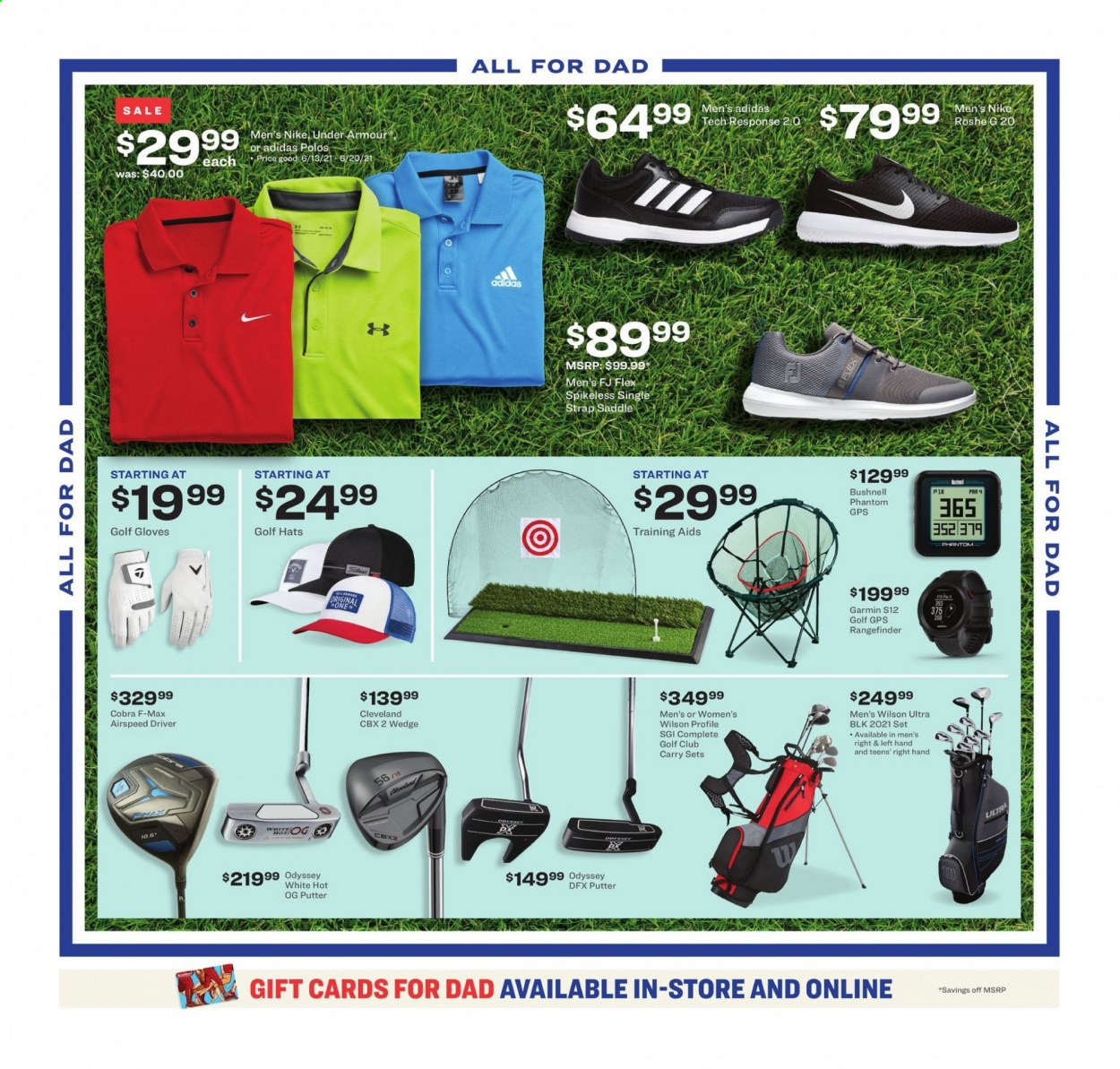 thumbnail - Academy Sports + Outdoors Flyer - 06/07/2021 - 06/20/2021 - Sales products - Adidas, Under Armour, Nike, Garmin, golf gloves. Page 9.
