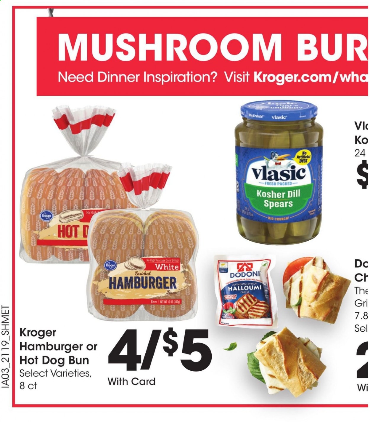 thumbnail - Kroger Flyer - 06/09/2021 - 06/15/2021 - Sales products - mushrooms, hot dog rolls, buns, corn, hamburger, halloumi, cheese, dill, corn syrup, syrup. Page 9.