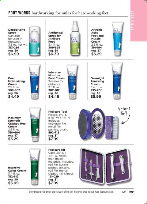 thumbnail - Avon Flyer - 06/08/2021 - 06/21/2021 - Sales products - Avon, muscle cream, heel cream, pedicure tool, cuticle pusher, scissors. Page 199.