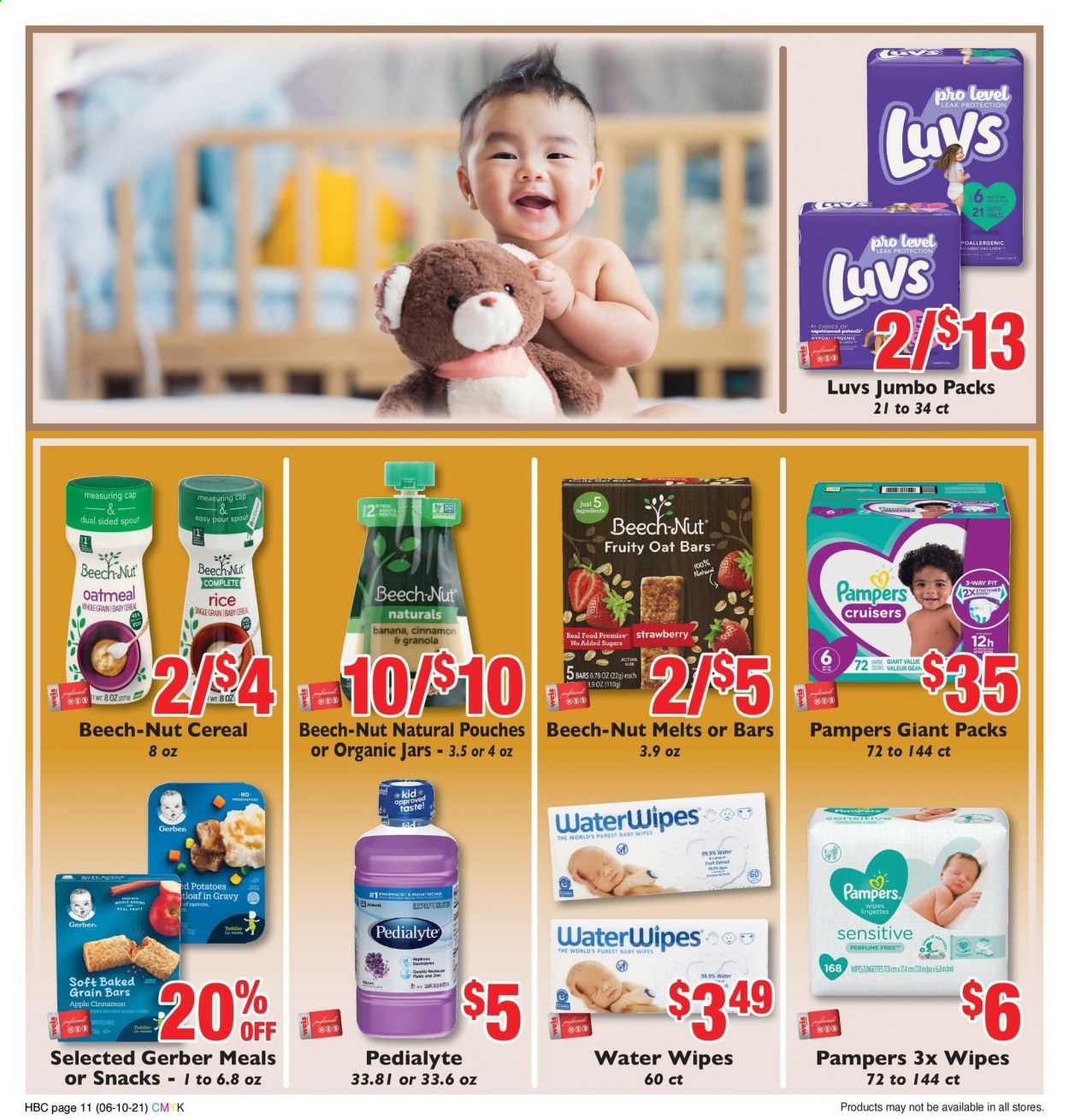thumbnail - Weis Flyer - 06/10/2021 - 07/15/2021 - Sales products - potatoes, Gerber, oatmeal, cereals, granola, rice, cinnamon, wipes, Pampers, baby wipes, nappies, eau de parfum, jar, zinc. Page 11.