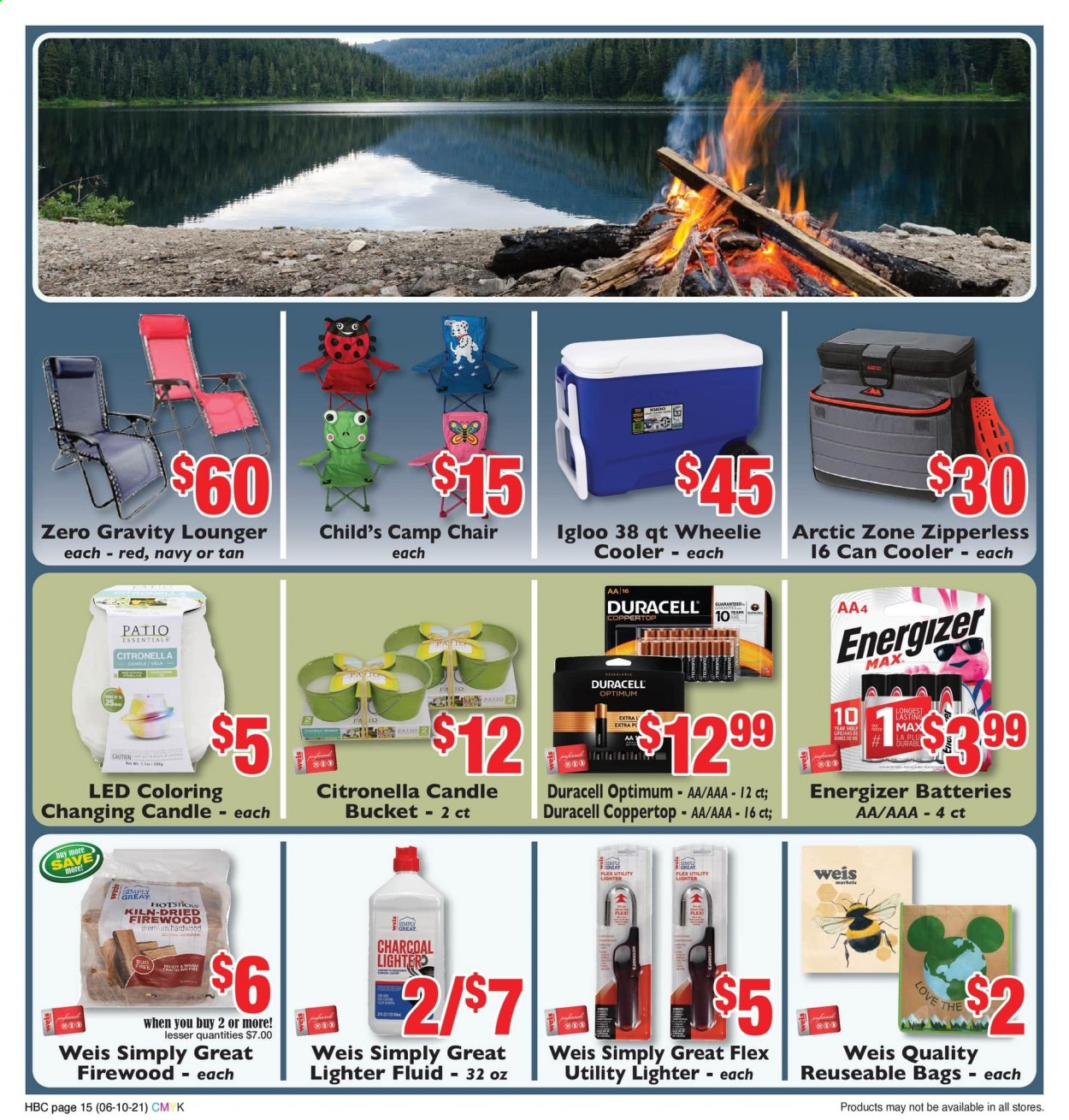 thumbnail - Weis Flyer - 06/10/2021 - 07/15/2021 - Sales products - candle, battery, Duracell, Energizer, Optimum. Page 15.