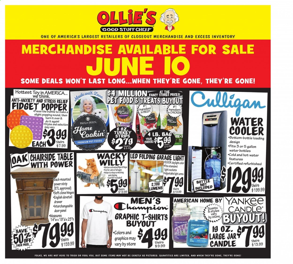 thumbnail - Ollie's Bargain Outlet Flyer - 06/10/2021 - 06/16/2021 - Sales products - drink bottle, candle, Yankee Candle, animal food, t-shirt, toys. Page 1.