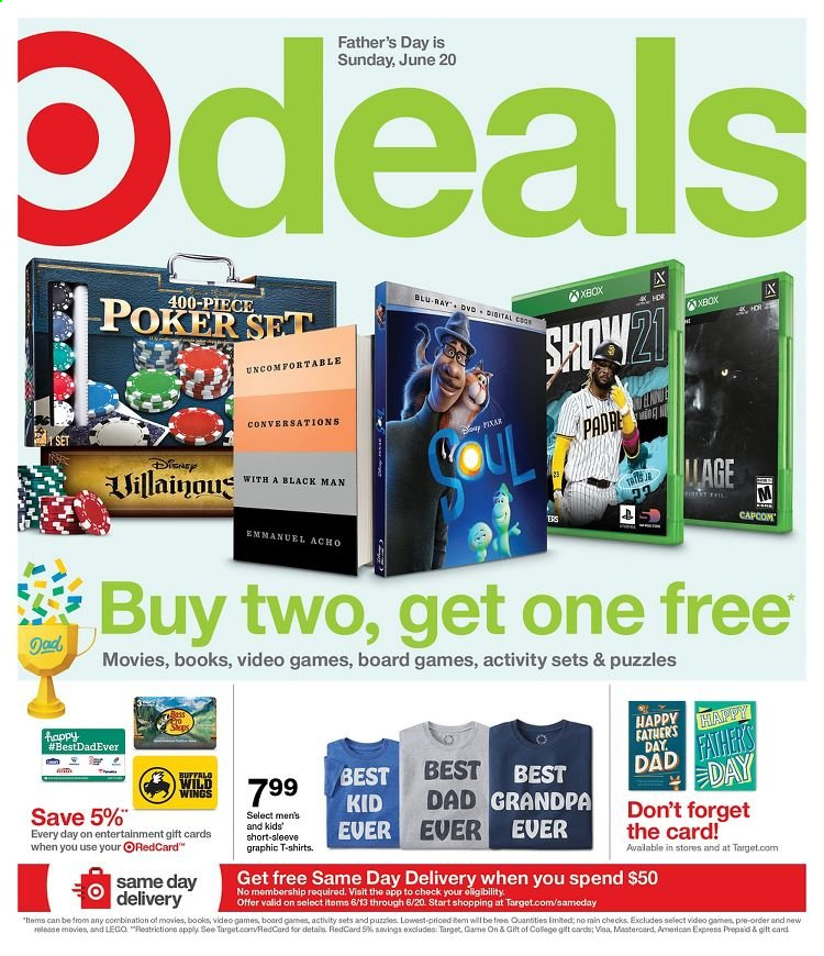 thumbnail - Target Flyer - 06/13/2021 - 06/19/2021 - Sales products - Target, DVD, book, Xbox, Blu-ray, t-shirt, LEGO, puzzle, board game. Page 1.
