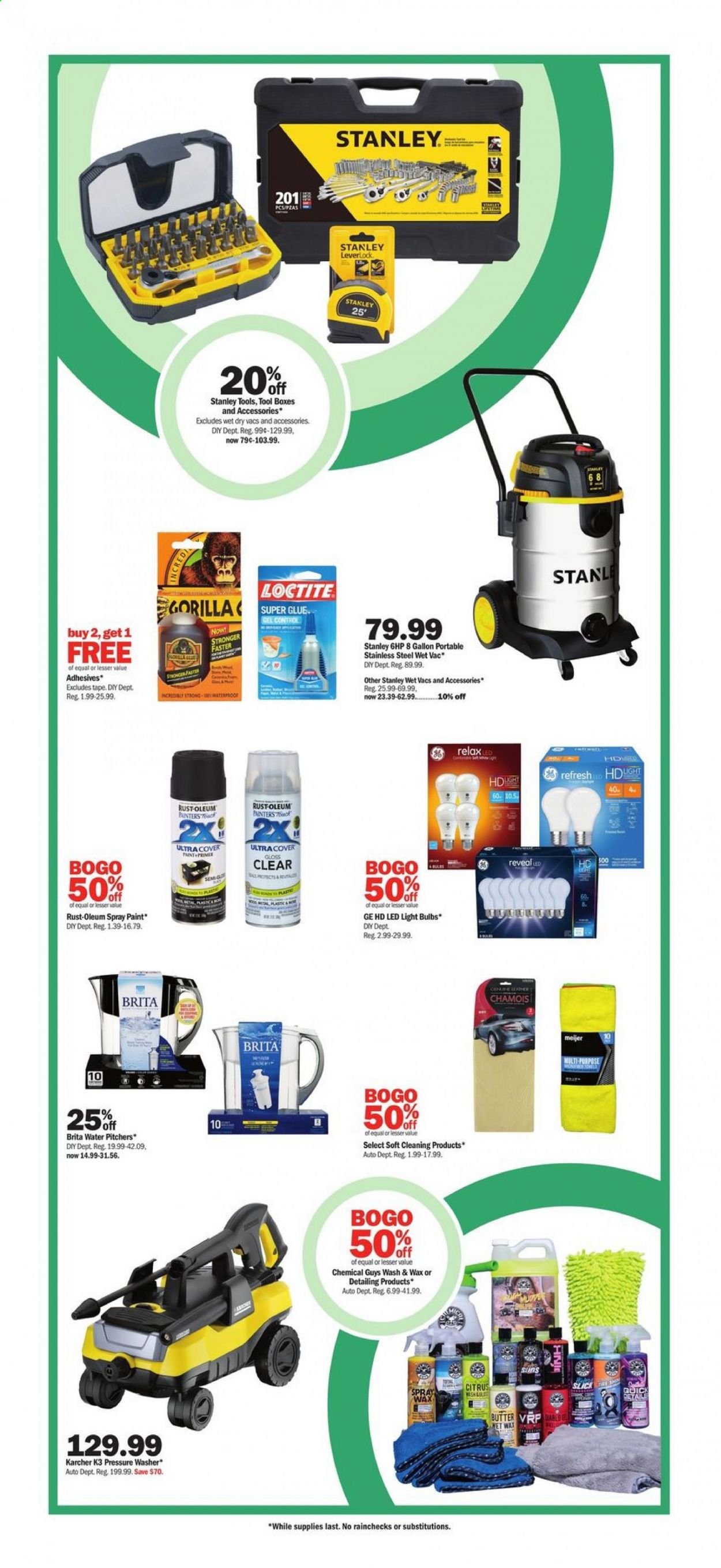 thumbnail - Meijer Flyer - 06/13/2021 - 06/19/2021 - Sales products - butter, water, cleaner, glue, bulb, light bulb, Stanley, spray paint, Kärcher. Page 20.