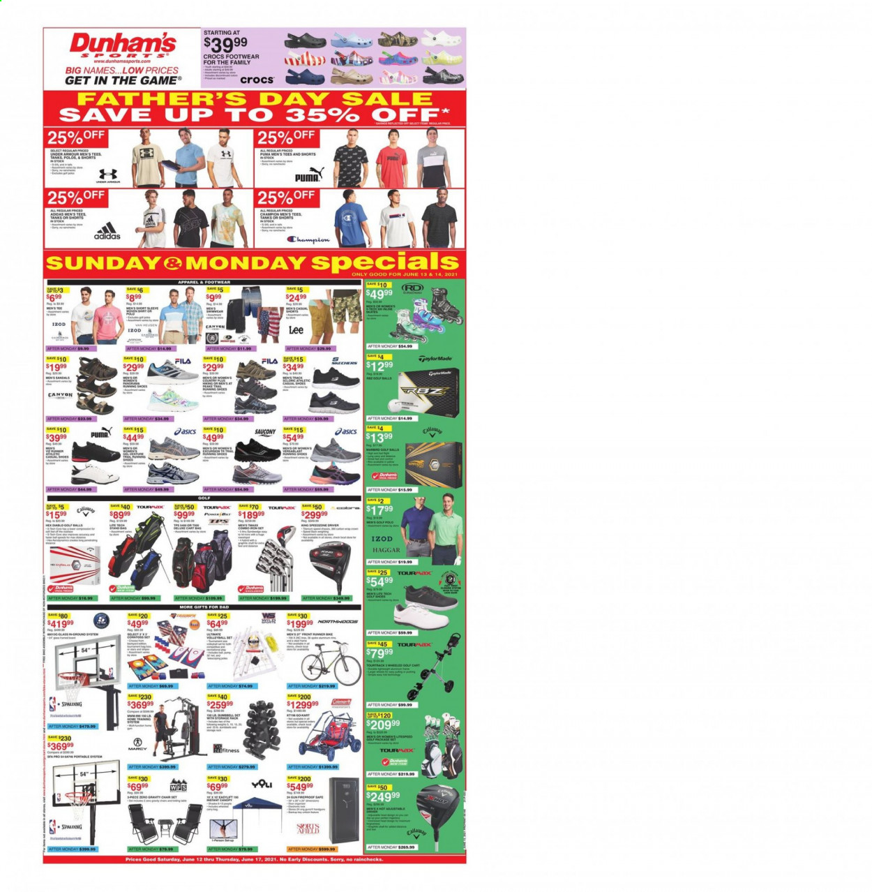 thumbnail - Dunham's Sports Flyer - 06/12/2021 - 06/17/2021 - Sales products - Adidas, Fila, Puma, Saucony, Lee. Page 1.