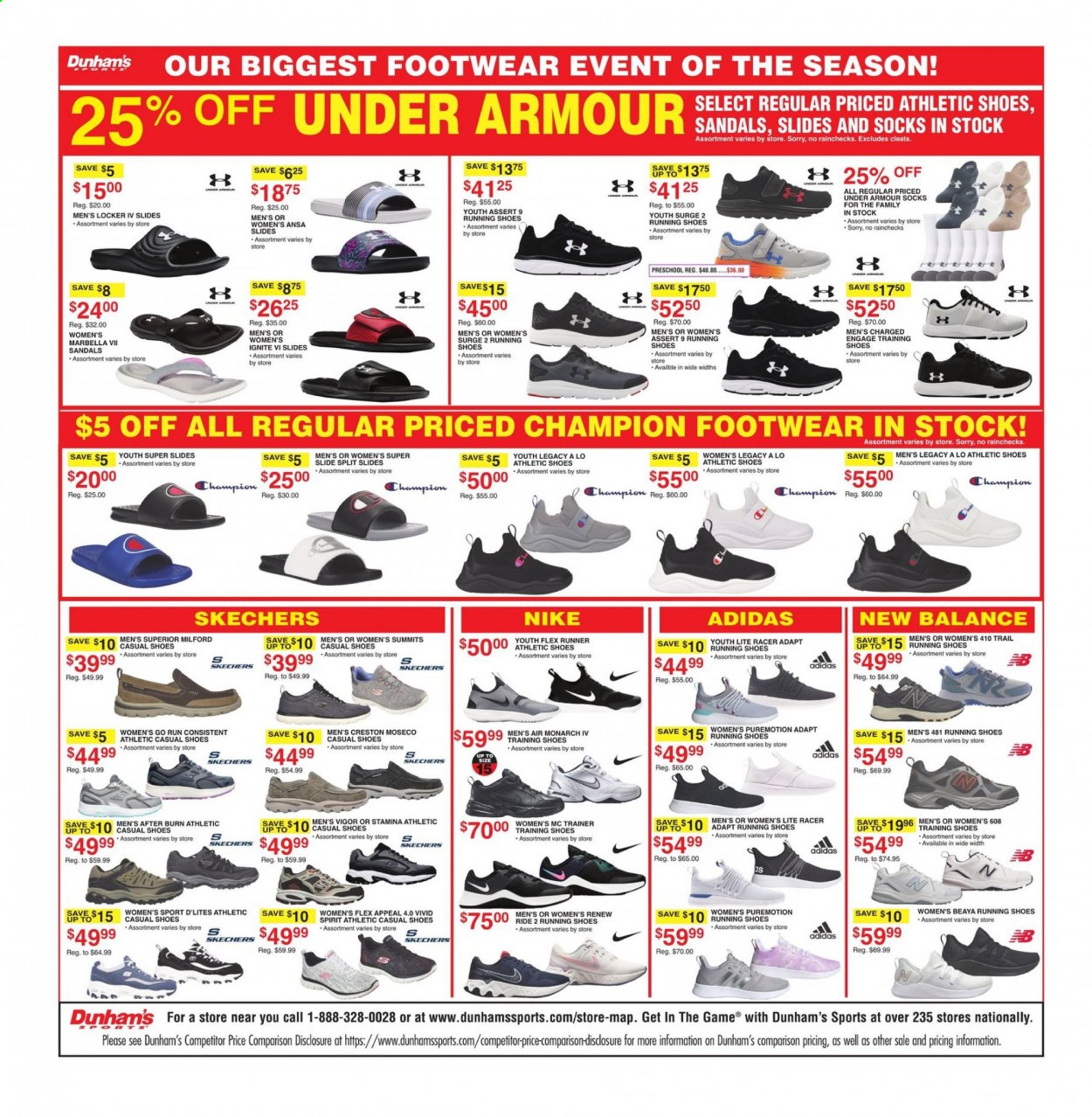 thumbnail - Dunham's Sports Flyer - 06/12/2021 - 06/17/2021 - Sales products - Adidas, New Balance, sandals, shoes, slides, Under Armour, Air Monarch, Skechers, athletic shoes, Champion®, socks, running shoes, locker, cleats. Page 3.