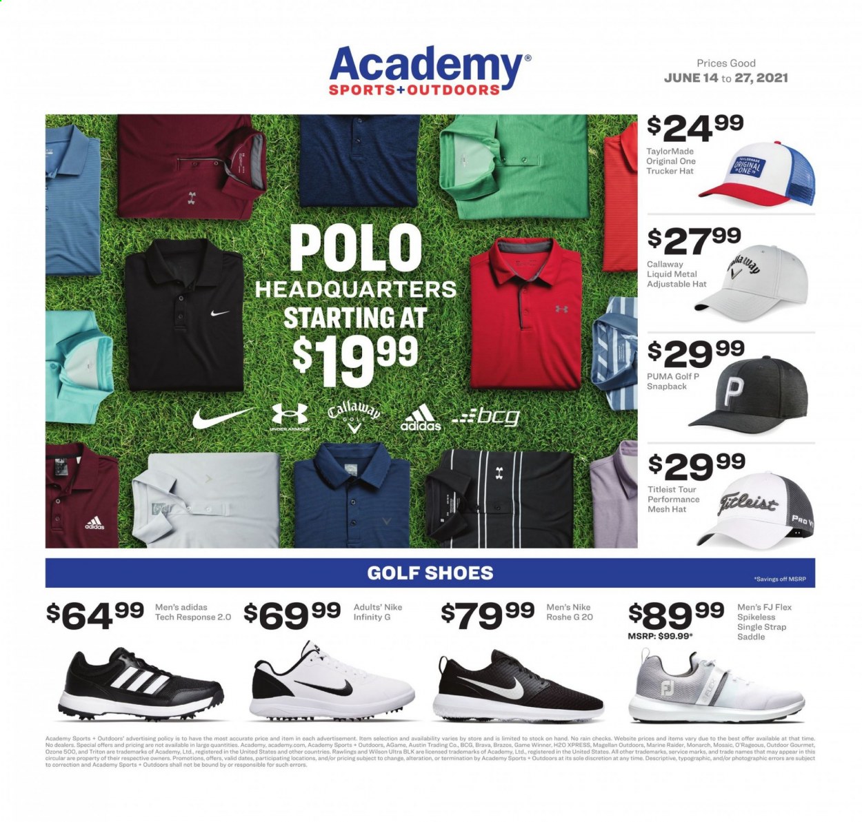 thumbnail - Academy Sports + Outdoors Flyer - 06/14/2021 - 06/27/2021 - Sales products - Adidas, Callaway, shoes, Under Armour, Puma, Nike, Magellan. Page 6.