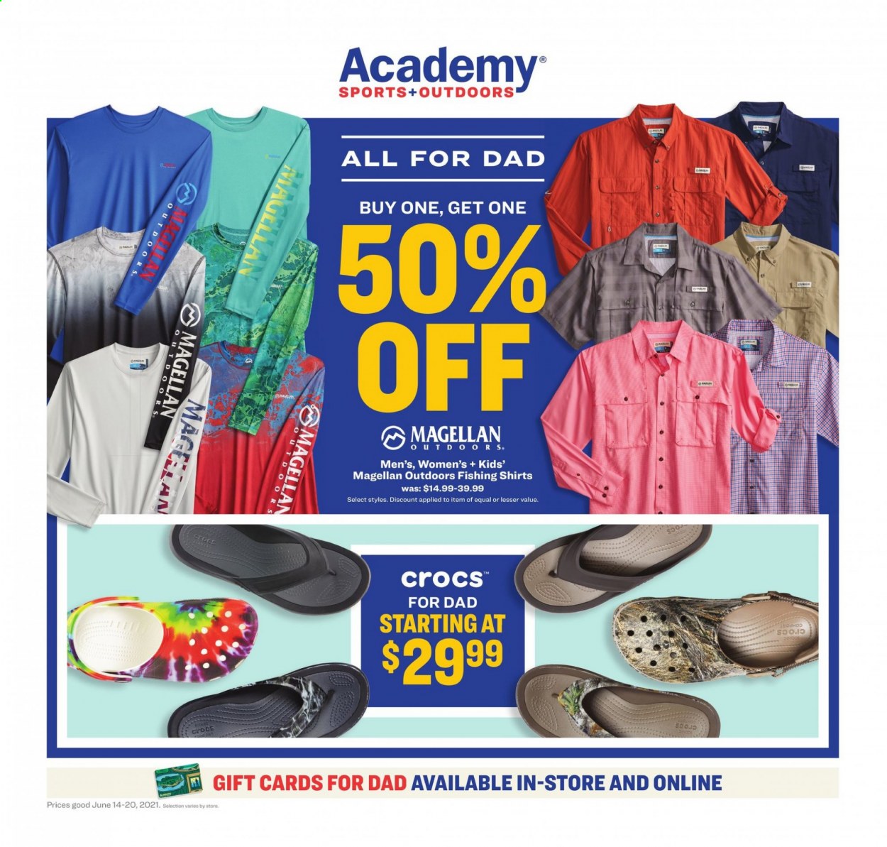 thumbnail - Academy Sports + Outdoors Flyer - 06/14/2021 - 06/20/2021 - Sales products - shirt, Magellan. Page 1.