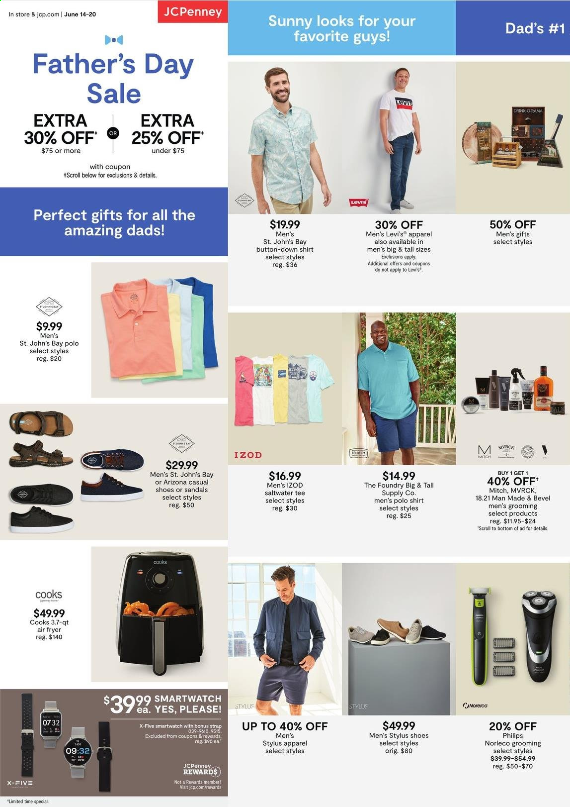 thumbnail - JCPenney Flyer - 06/14/2021 - 06/20/2021 - Sales products - sandals, shoes, Philips, air fryer, Levi's, shirt. Page 1.