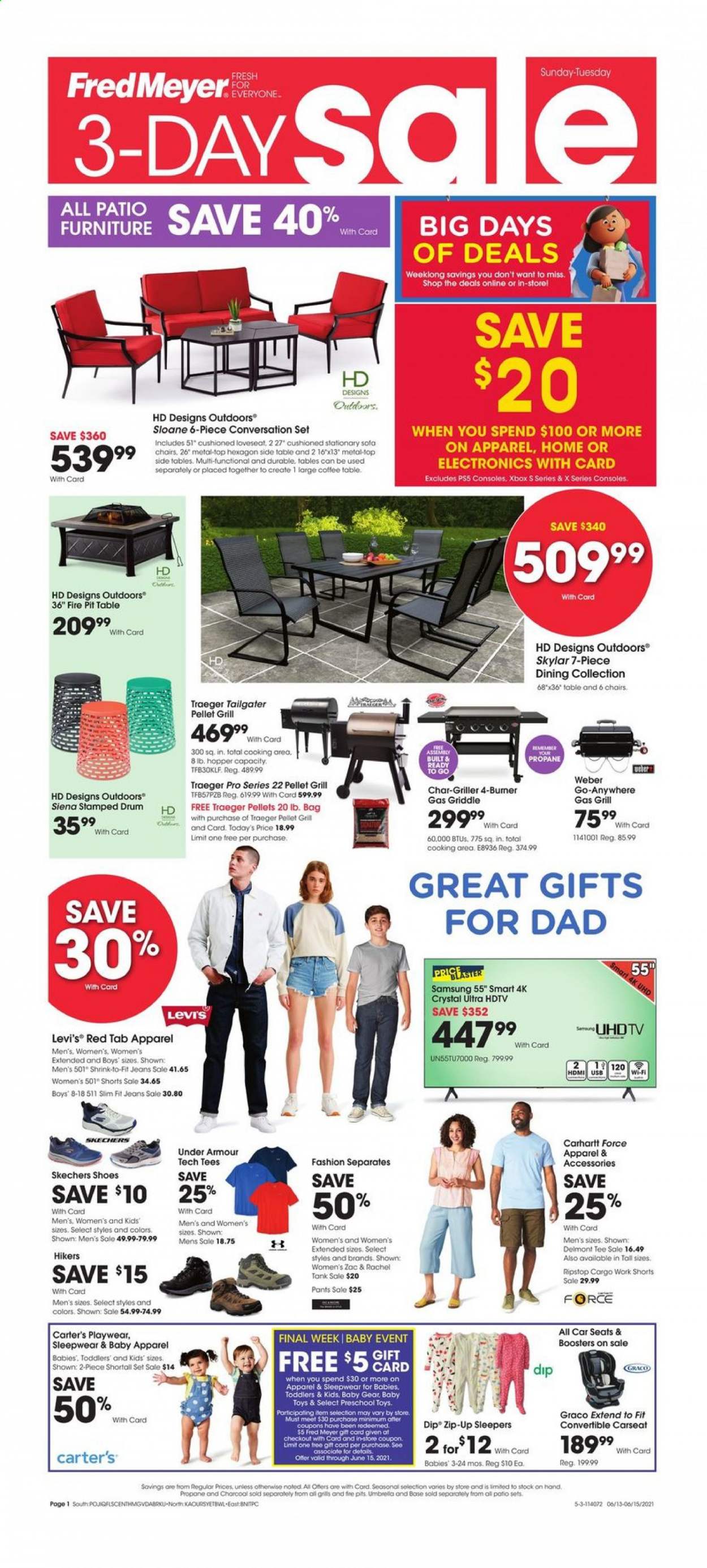 thumbnail - Fred Meyer Flyer - 06/13/2021 - 06/15/2021 - Sales products - pants, Samsung, UHD TV, HDTV, charcoal, sleepwear. Page 1.