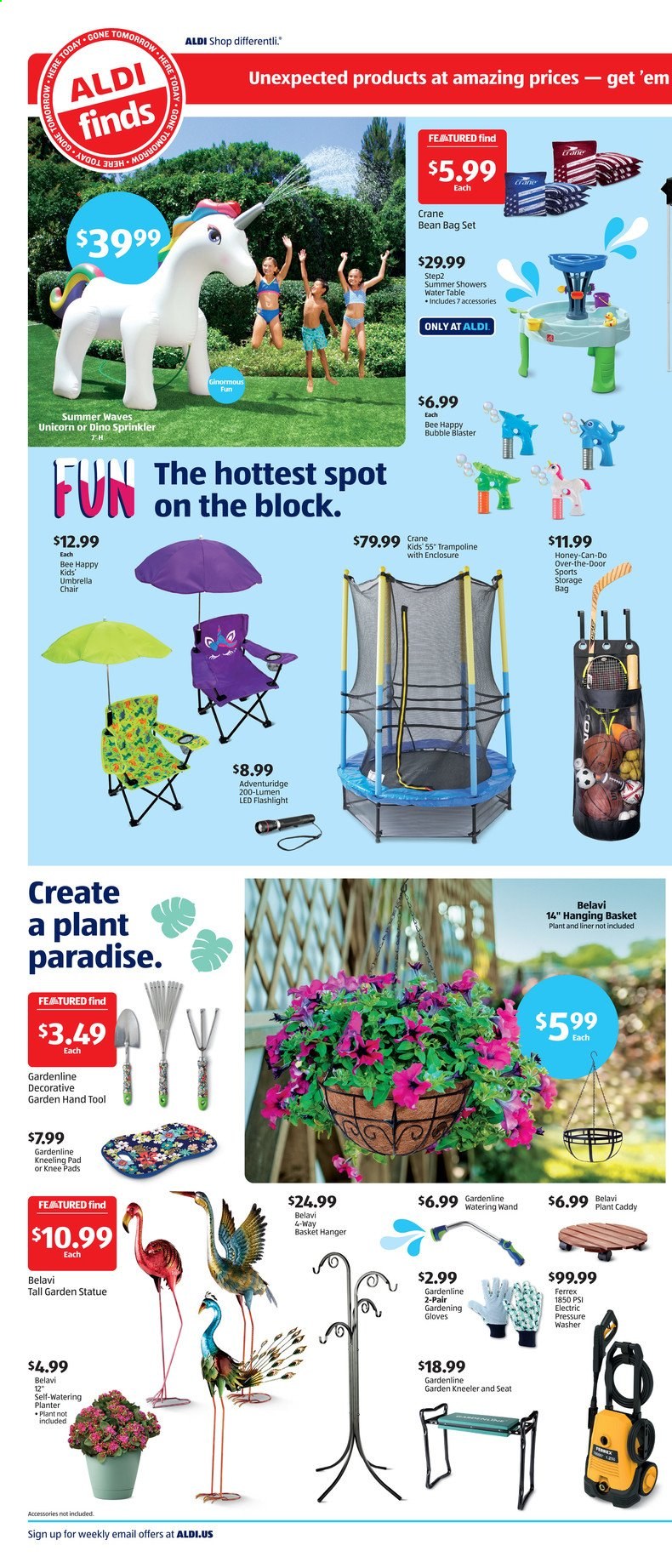 thumbnail - ALDI Flyer - 06/13/2021 - 06/19/2021 - Sales products - honey, basket, hanger, gloves, umbrella, knee pads, flashlight, trampoline, door. Page 2.
