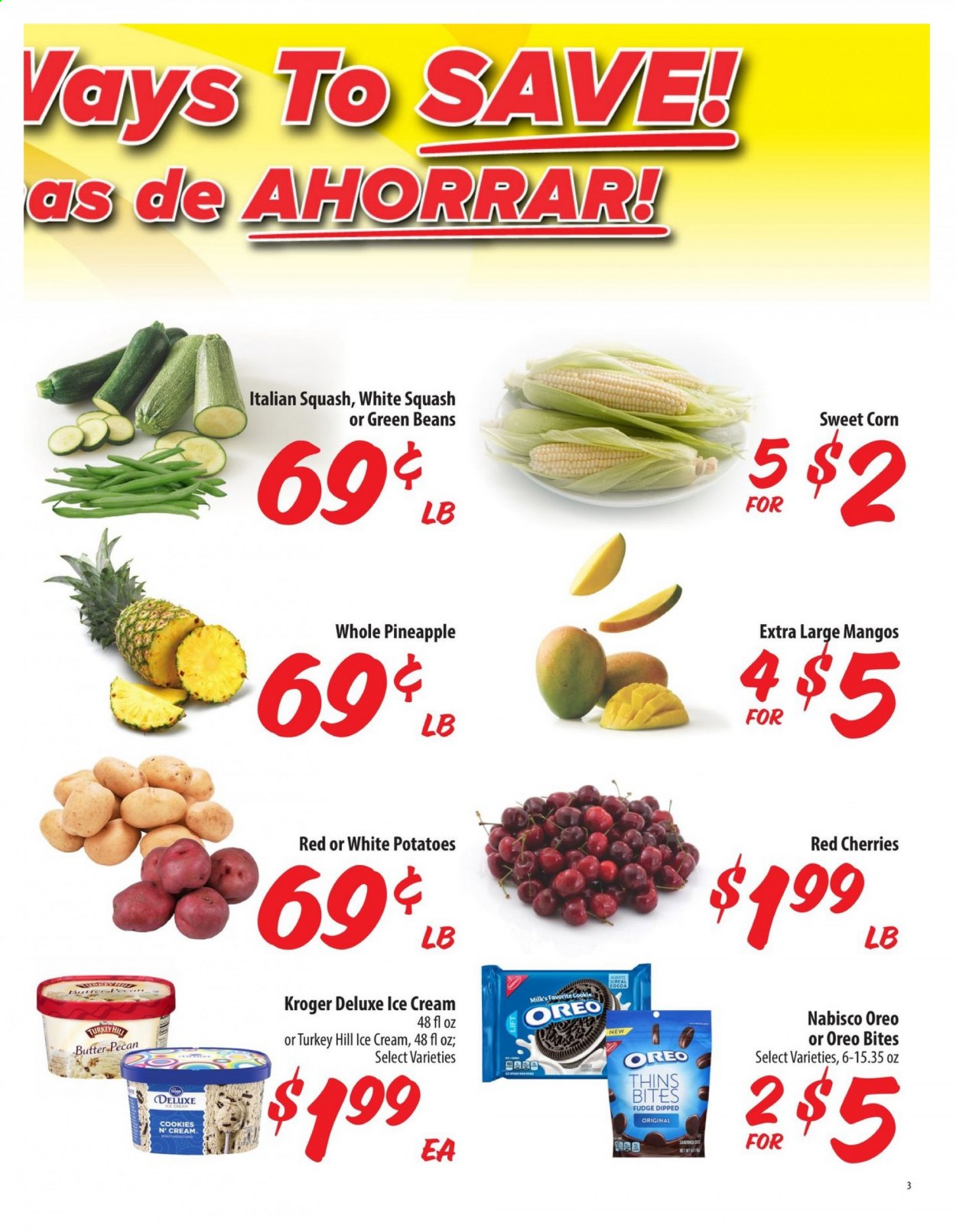 thumbnail - Food 4 Less Flyer - 06/16/2021 - 06/22/2021 - Sales products - beans, corn, green beans, potatoes, sweet corn, mango, pineapple, cherries, Oreo, milk, ice cream, cookies, fudge, Thins, cocoa. Page 4.