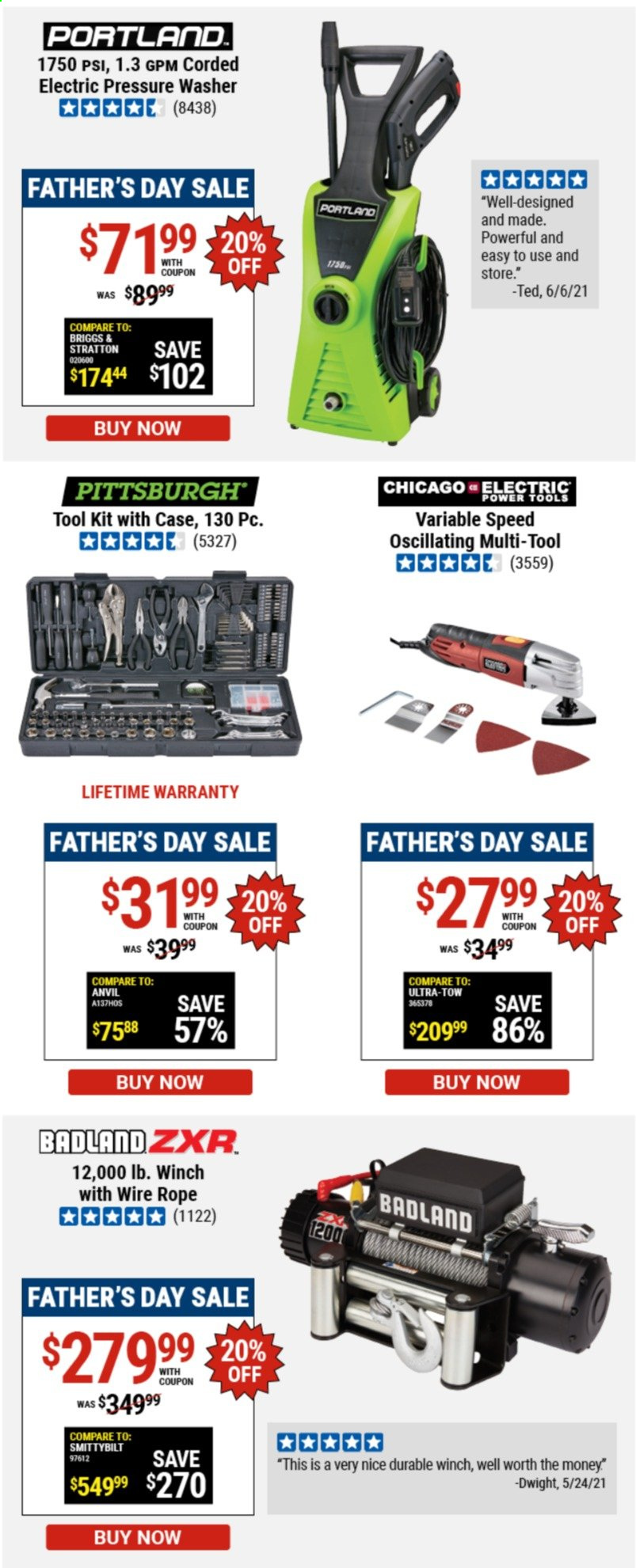 thumbnail - Harbor Freight Flyer - 06/14/2021 - 06/17/2021 - Sales products - power tools, tool set, electric pressure washer, pressure washer, winch. Page 2.