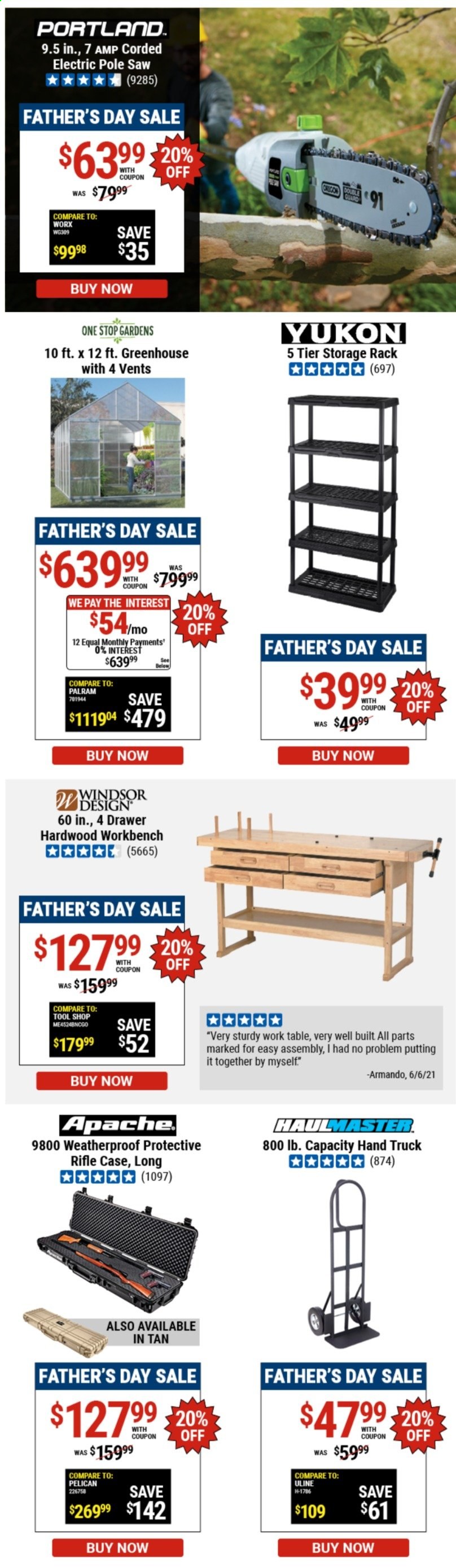 thumbnail - Harbor Freight Flyer - 06/14/2021 - 06/17/2021 - Sales products - rifle, saw, hand truck, greenhouse. Page 4.