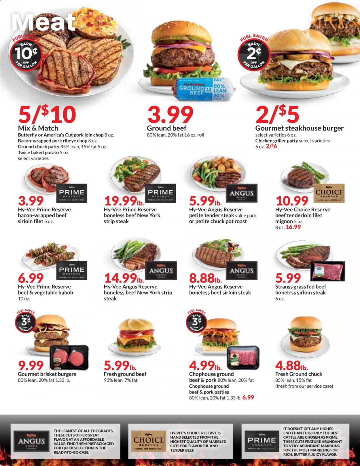 thumbnail - Hy-Vee Flyer - 06/16/2021 - 06/22/2021 - Sales products - hamburger, bacon, beef meat, beef sirloin, ground beef, ground chuck, steak, beef tenderloin, sirloin steak, striploin steak, chuck tender, pork loin, pork meat, pot. Page 6.