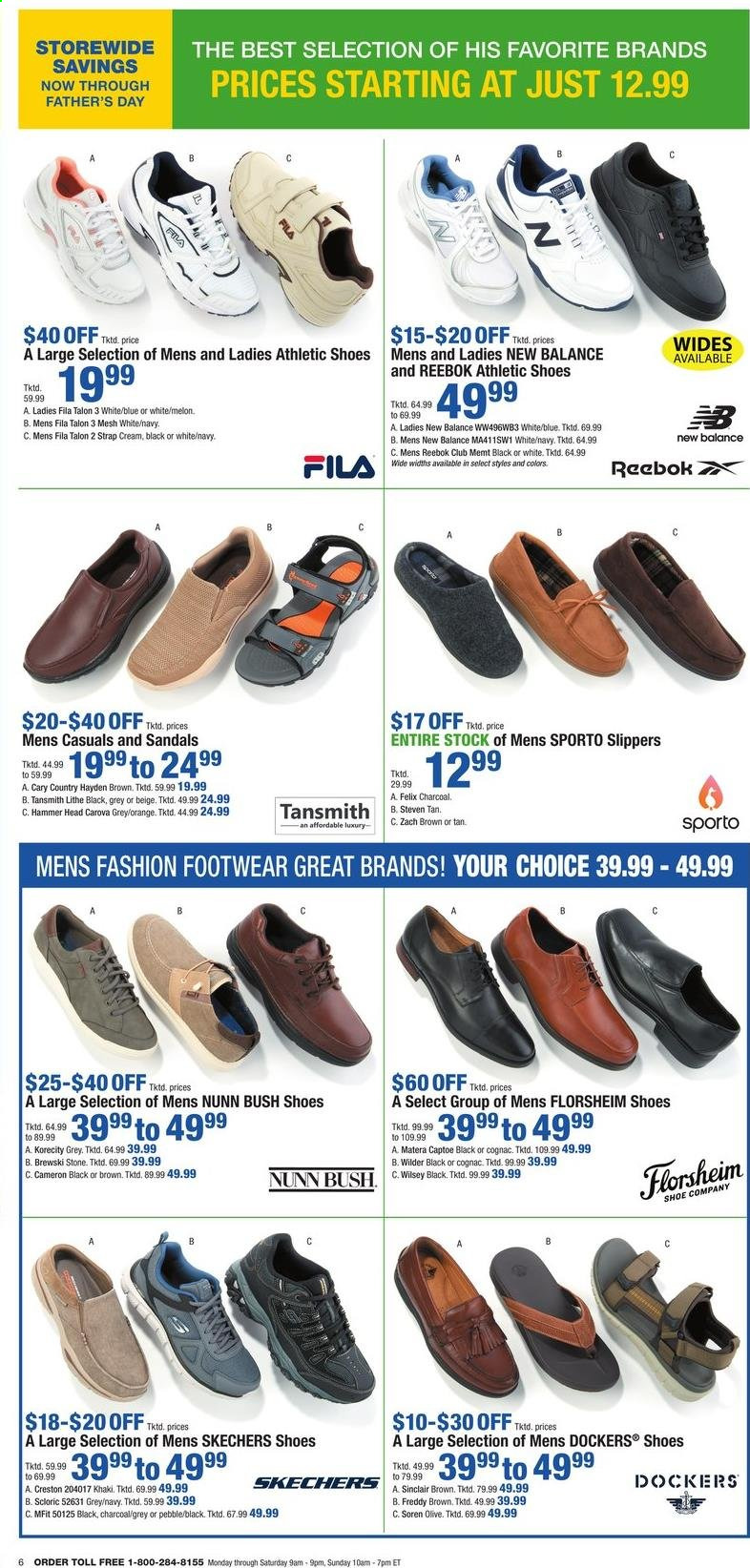 thumbnail - Boscov's Flyer - 06/17/2021 - 06/23/2021 - Sales products - Fila, New Balance, Reebok, sandals, shoes, slippers, Skechers, athletic shoes. Page 6.