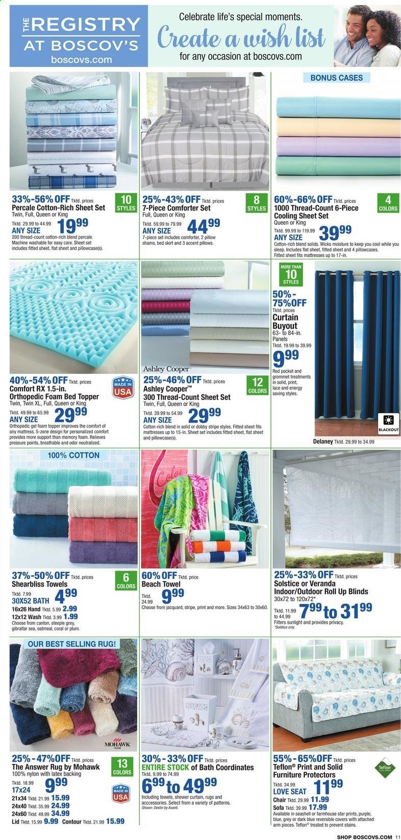 thumbnail - Boscov's Flyer - 06/17/2021 - 06/23/2021 - Sales products - shower curtain, lid, comforter, pillow, pillowcase, curtain, towel, beach towel, mattress, topper. Page 11.