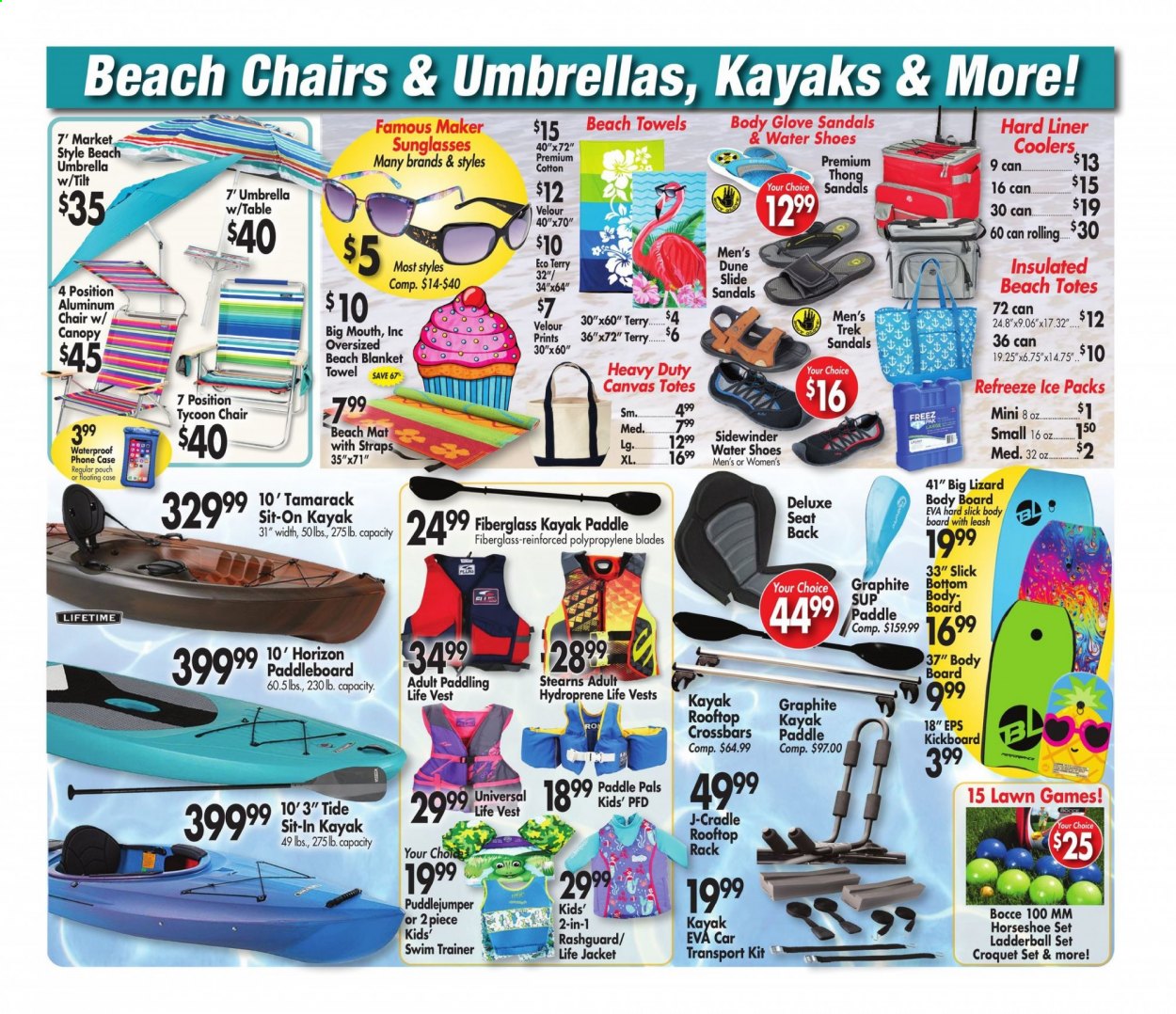 thumbnail - Ocean State Job Lot Flyer - 06/17/2021 - 06/23/2021 - Sales products - sandals, shoes, water shoes, blanket, beach towel, LG, vest, gloves, tote, sunglasses, umbrella, beach umbrella. Page 3.