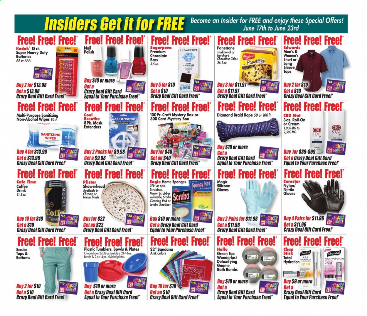 thumbnail - Ocean State Job Lot Flyer - 06/17/2021 - 06/23/2021 - Sales products - wipes, antiseptic wipes, cleaning pad, bath bomb, tumbler, plate, silicone gloves, battery, tops, gloves, polish, showerhead. Page 12.